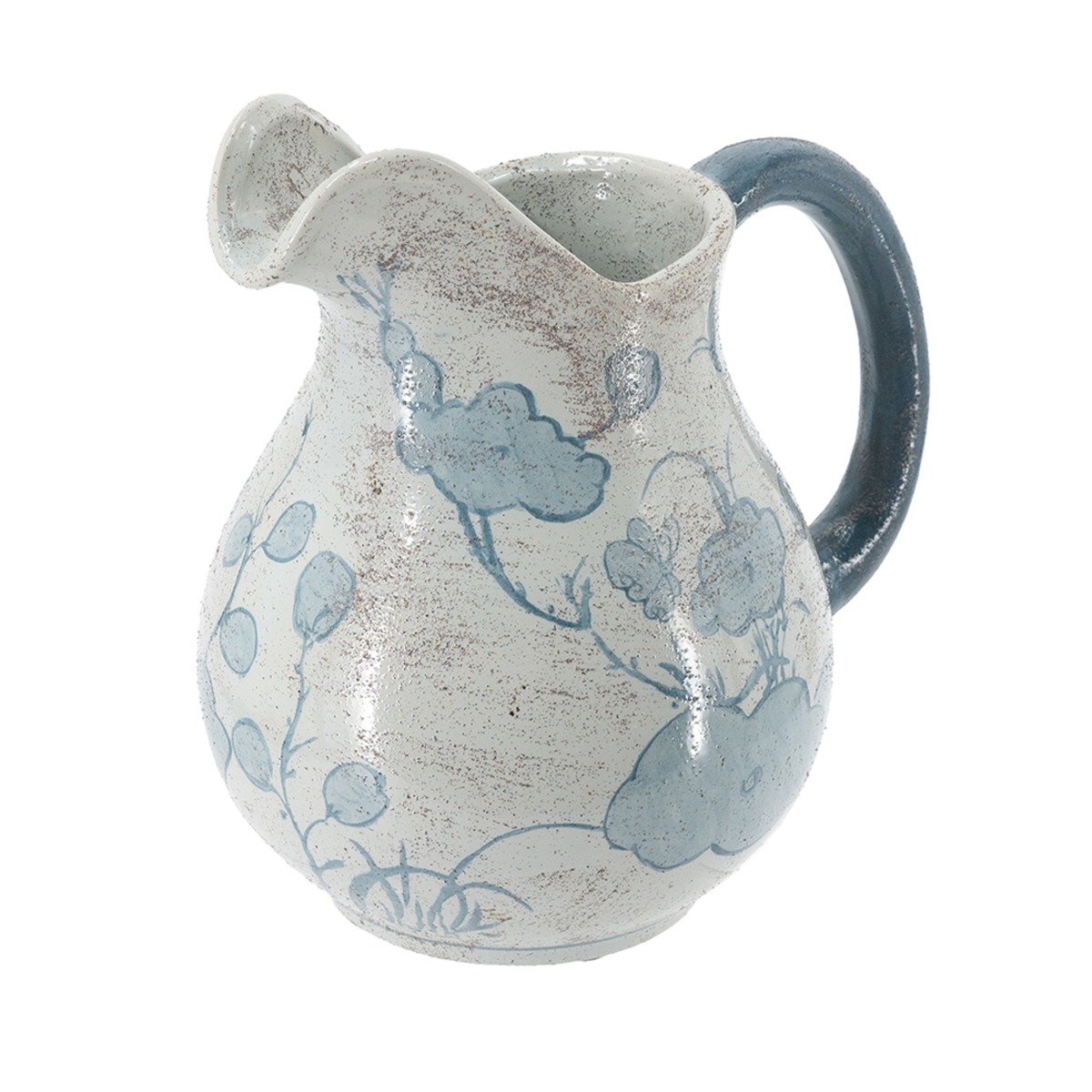 Artekko Aging Λευκό Κεραμικό Βάζο Κανάτα με Μπλε Λουλούδια (21.5x15.5x22.8)cm