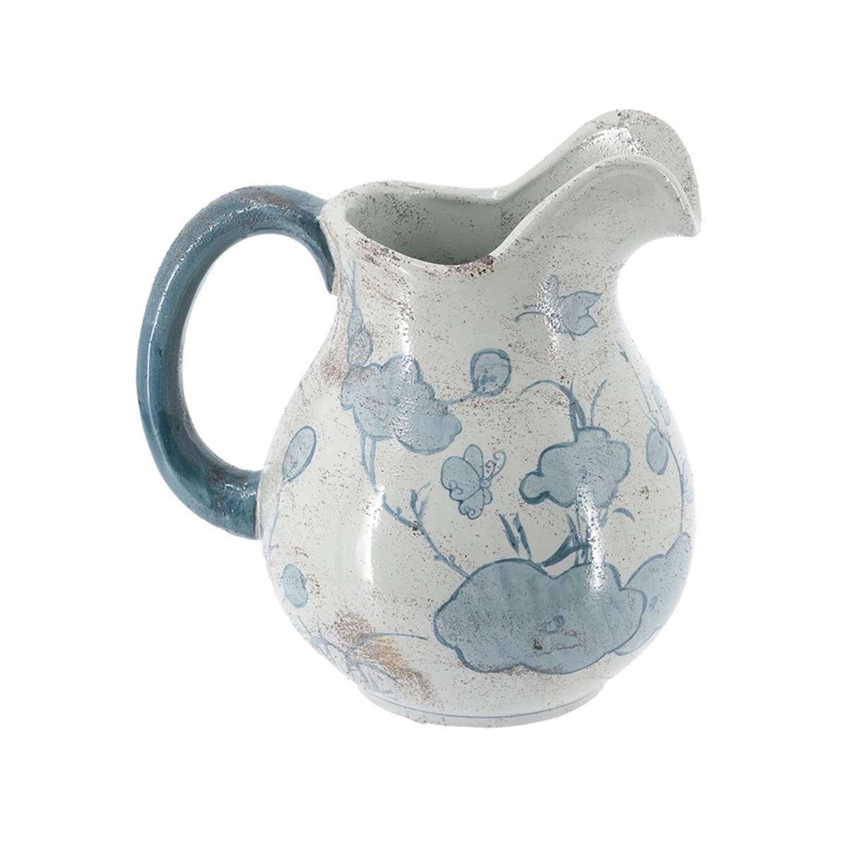 Artekko Aging Λευκό Κεραμικό Βάζο Κανάτα με Μπλε Λουλούδια (21.5x15.5x22.8)cm