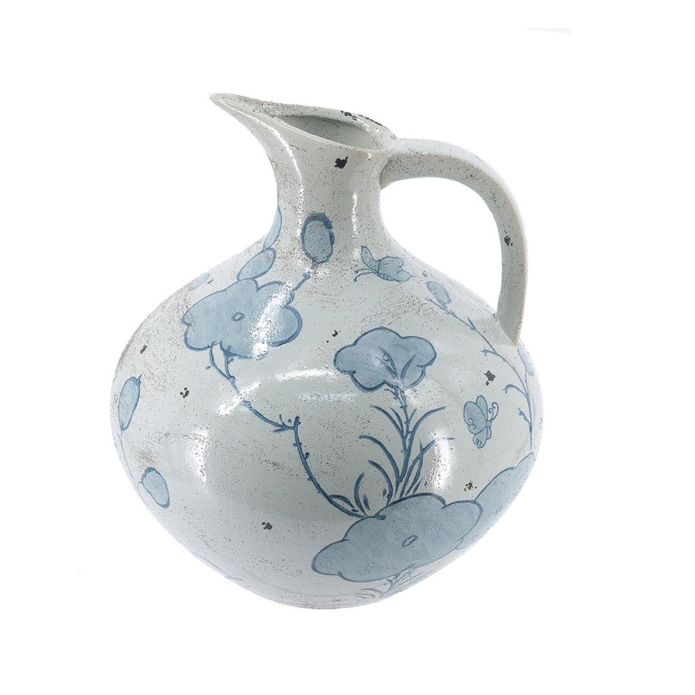 Artekko Aging Λευκό Κεραμικό Βάζο Κανάτα με Μπλε Λουλούδια (26.6x26.6x31.1)cm