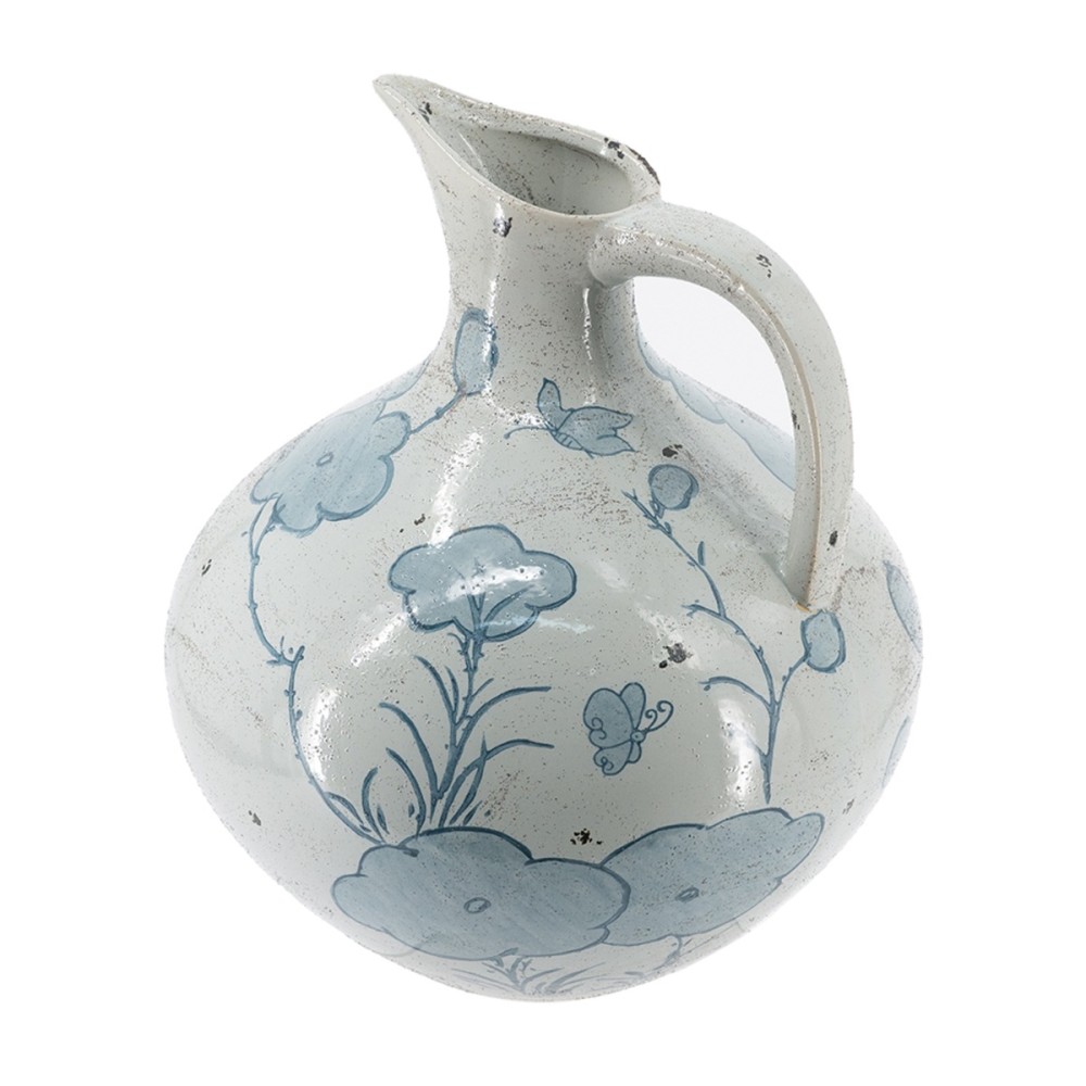 Artekko Aging Λευκό Κεραμικό Βάζο Κανάτα με Μπλε Λουλούδια (26.6x26.6x31.1)cm