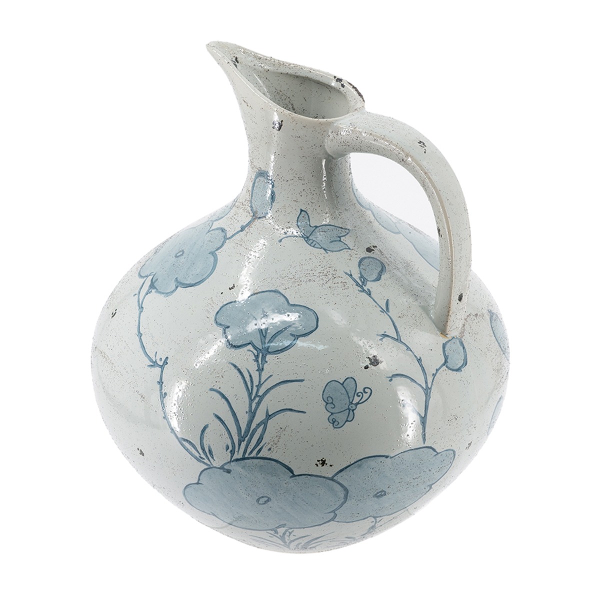 Artekko Aging Λευκό Κεραμικό Βάζο Κανάτα με Μπλε Λουλούδια (26.6x26.6x31.1)cm