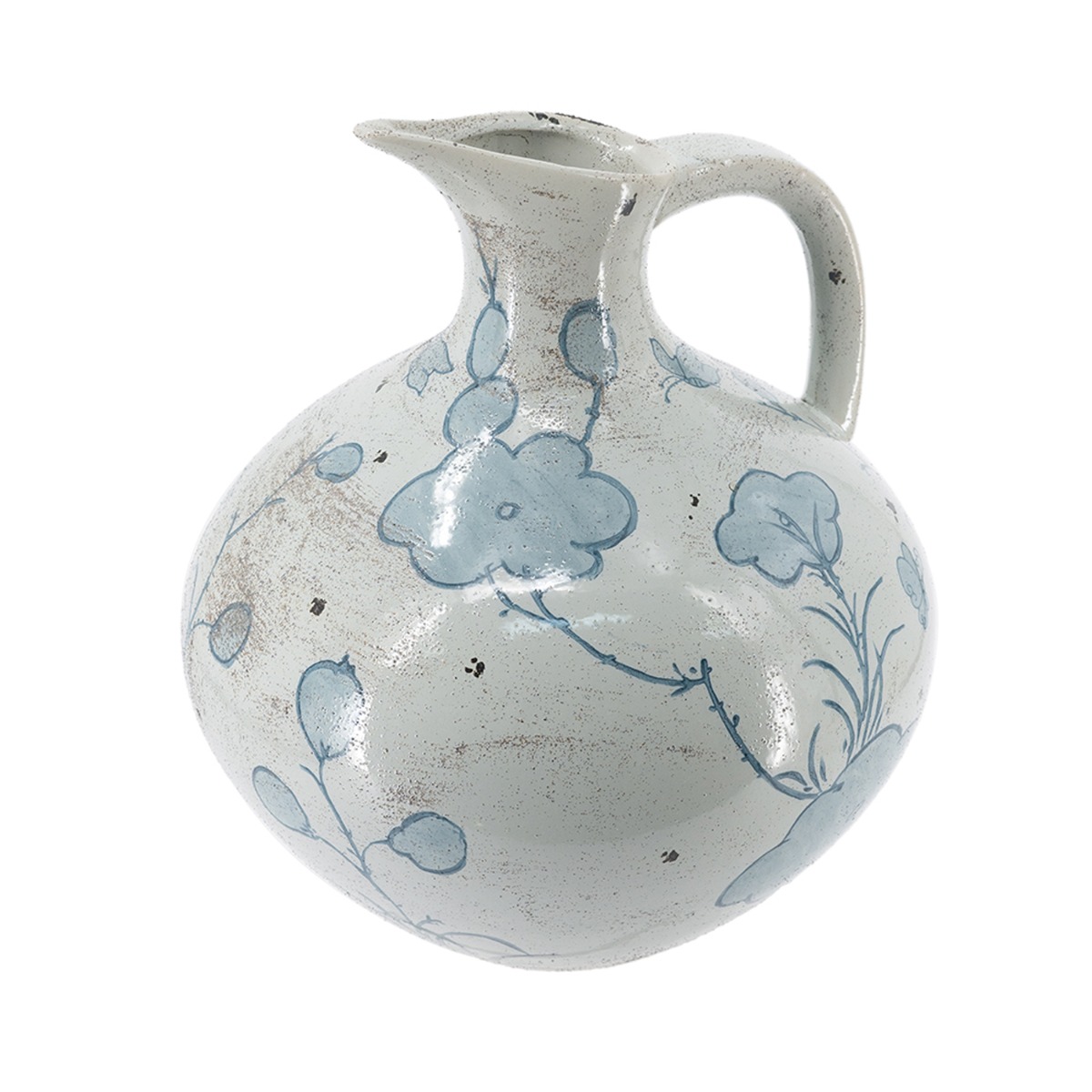 Artekko Aging Λευκό Κεραμικό Βάζο Κανάτα με Μπλε Λουλούδια (26.6x26.6x31.1)cm
