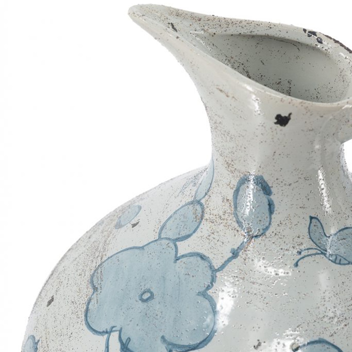 Artekko Aging Λευκό Κεραμικό Βάζο Κανάτα με Μπλε Λουλούδια (26.6x26.6x31.1)cm