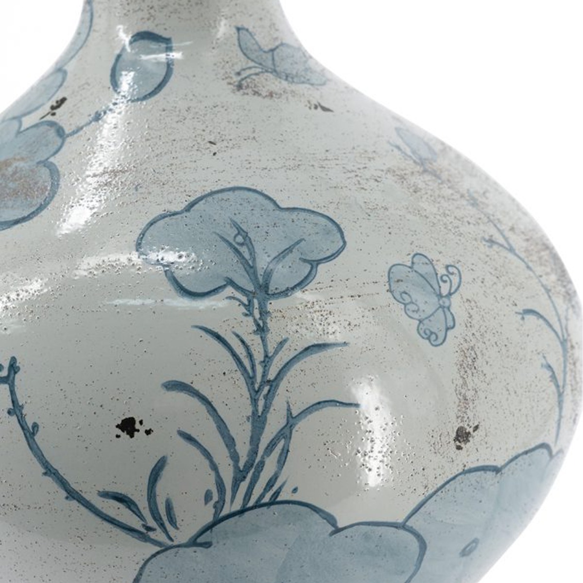 Artekko Aging Λευκό Κεραμικό Βάζο Κανάτα με Μπλε Λουλούδια (26.6x26.6x31.1)cm