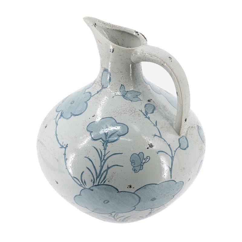 Artekko Aging Λευκό Κεραμικό Βάζο Κανάτα με Μπλε Λουλούδια (26.6x26.6x31.1)cm