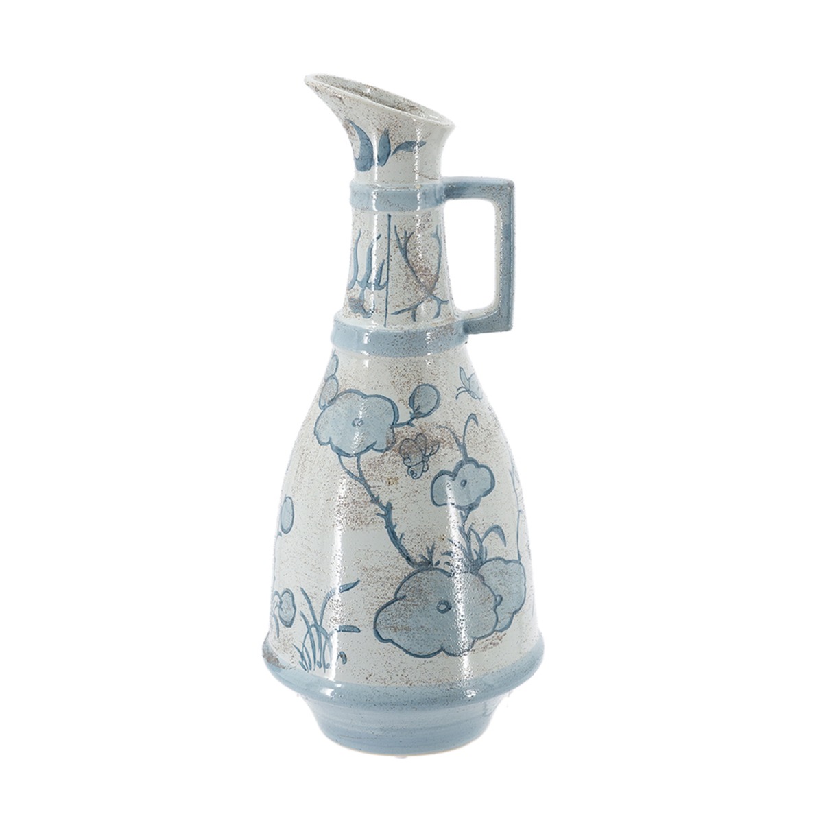 Artekko Aging Λευκό Κεραμικό Βάζο Κανάτα με Μπλε Λουλούδια (17.7x17.7x42)cm