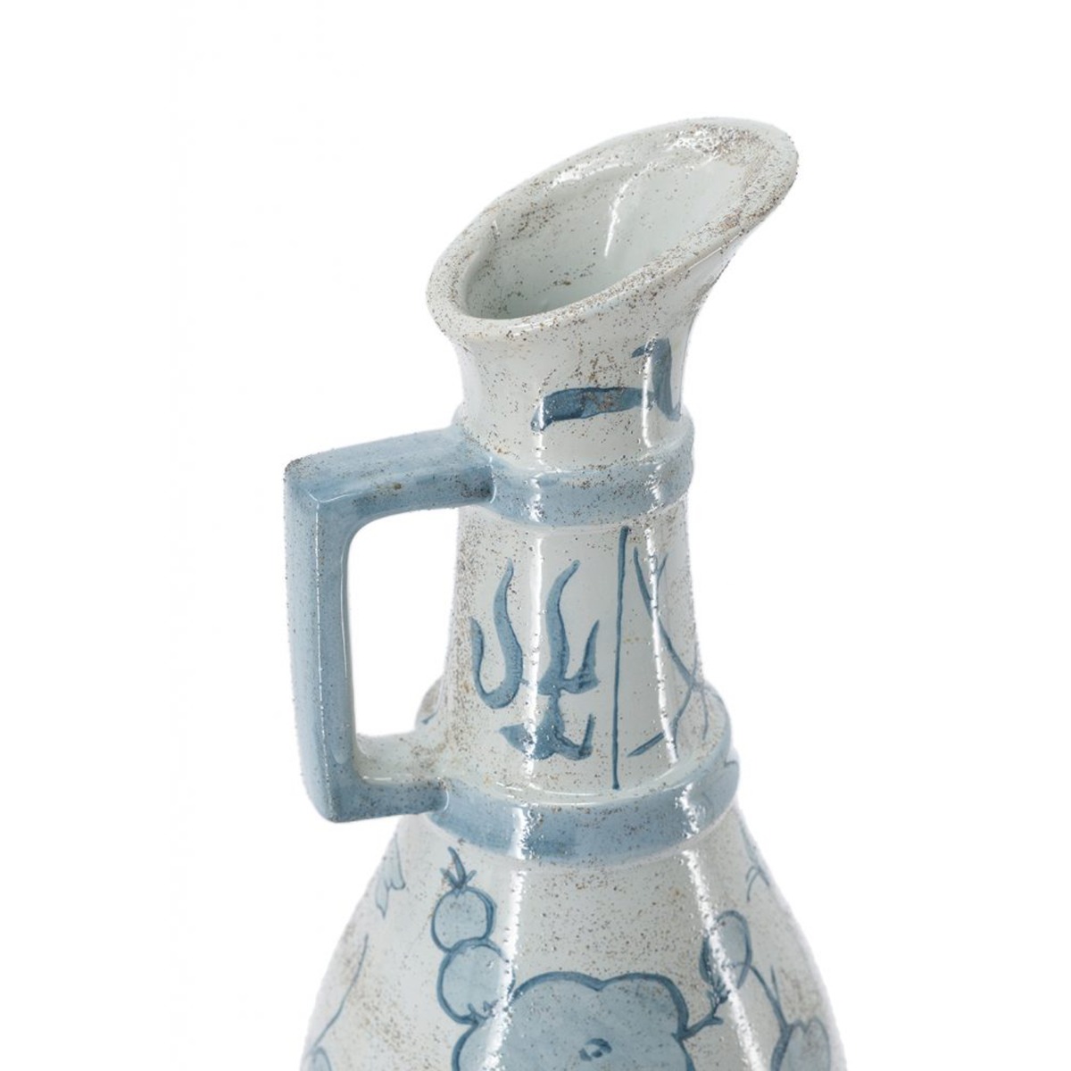 Artekko Aging Λευκό Κεραμικό Βάζο Κανάτα με Μπλε Λουλούδια (17.7x17.7x42)cm