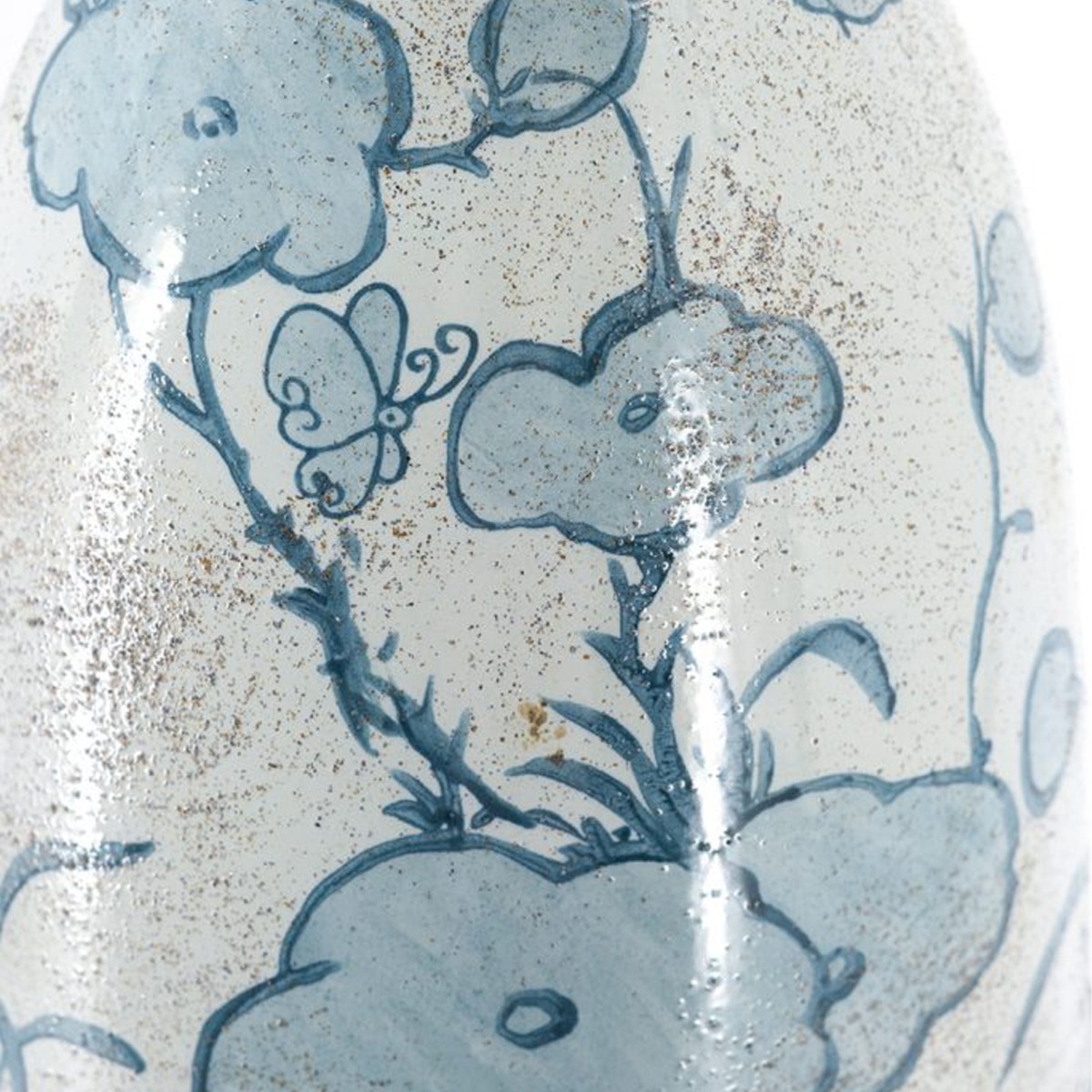 Artekko Aging Λευκό Κεραμικό Βάζο Κανάτα με Μπλε Λουλούδια (17.7x17.7x42)cm