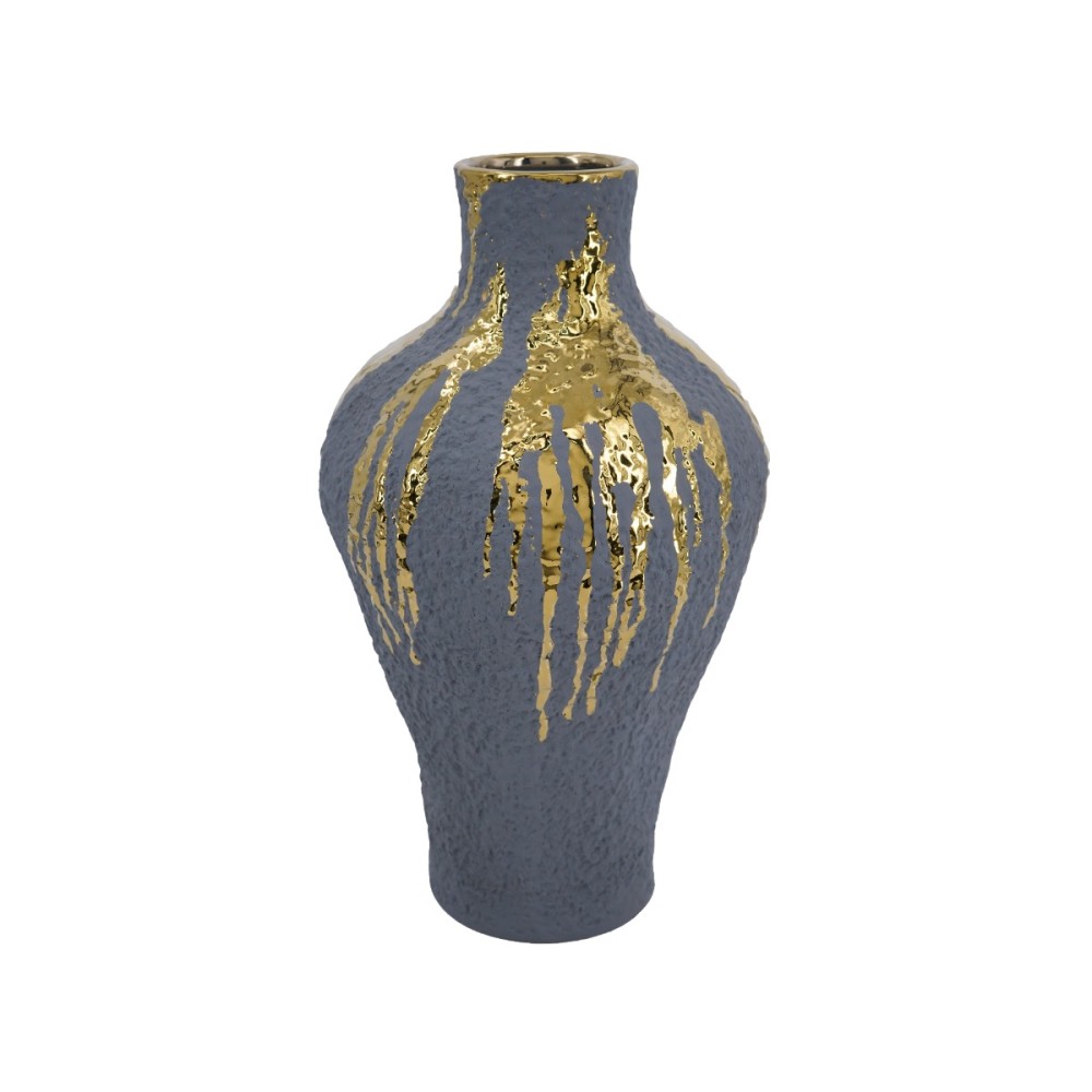 Artekko Candia Κεραμικό Βάζο σε Μπλε με Χρυσό (23x23x41.5)cm