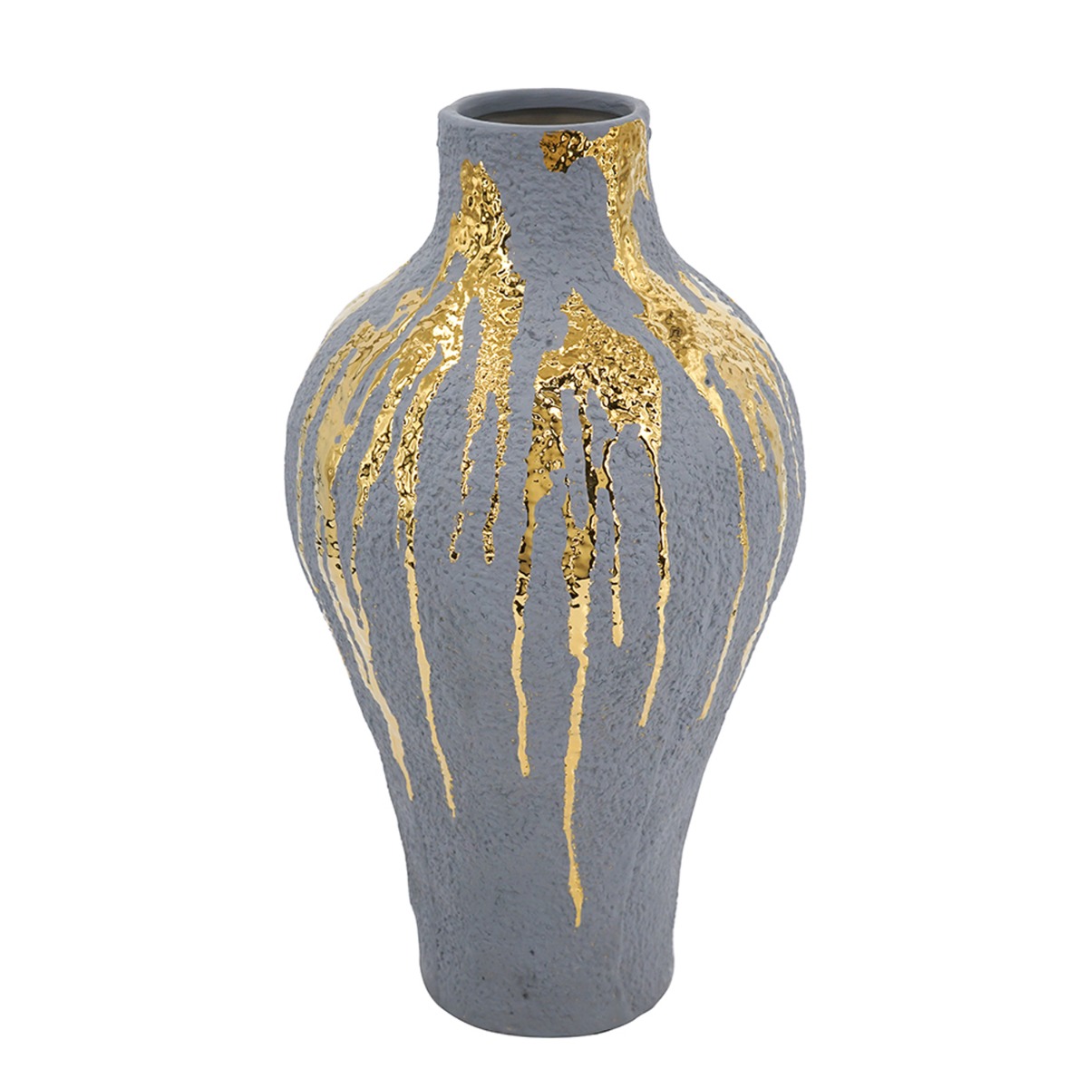 Artekko Candia Κεραμικό Βάζο σε Μπλε με Χρυσό (26x26x50)cm