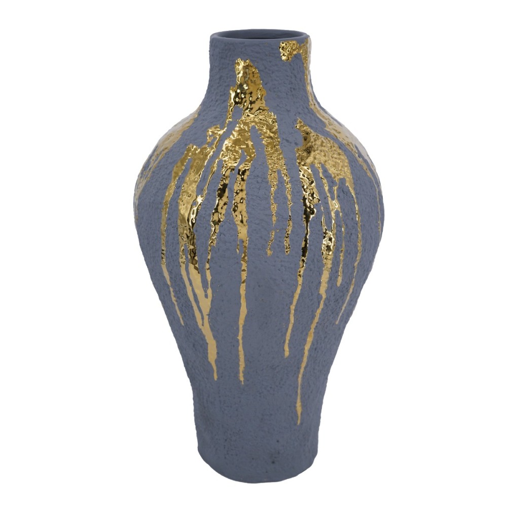 Artekko Candia Κεραμικό Βάζο σε Μπλε με Χρυσό (26x26x50)cm