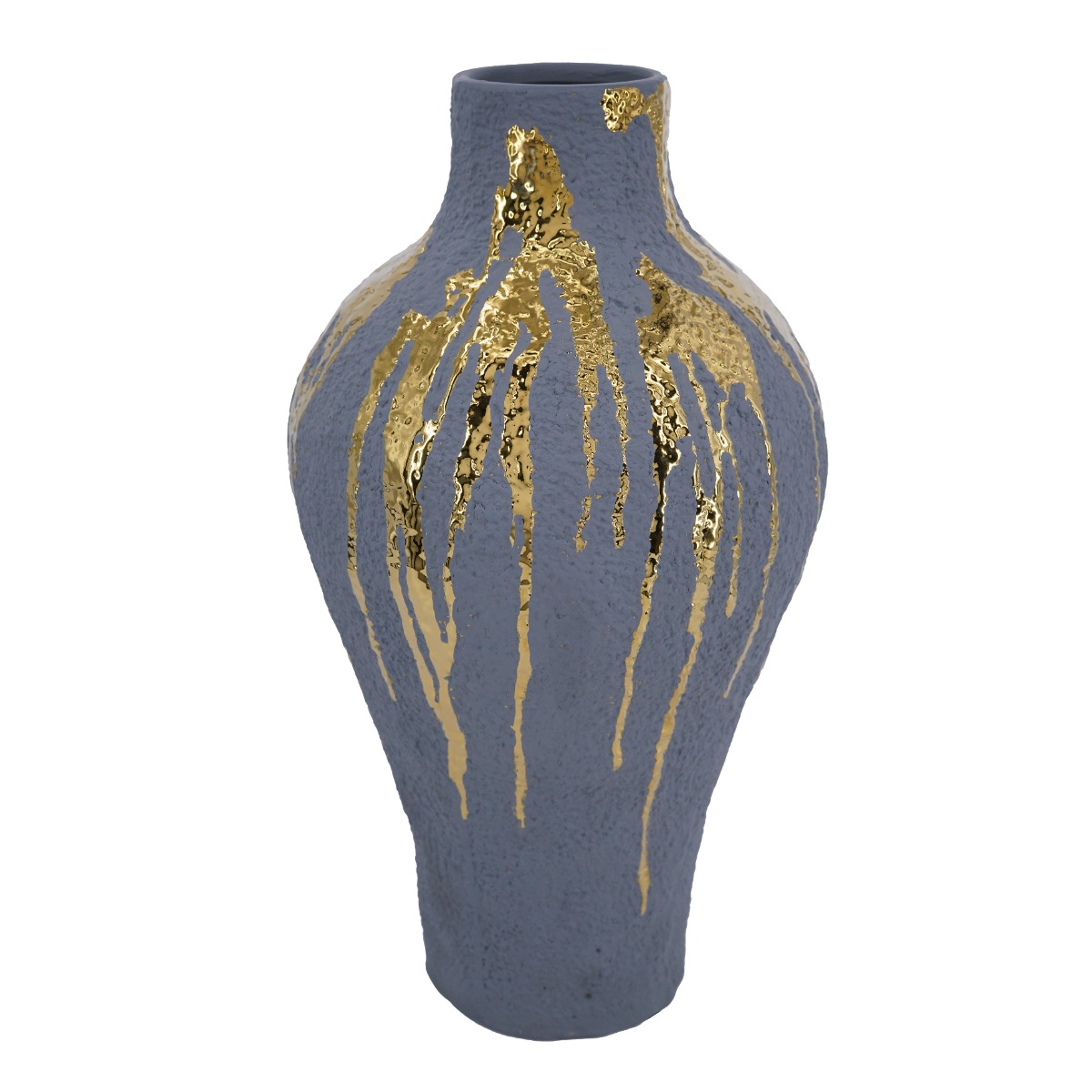 Artekko Candia Κεραμικό Βάζο σε Μπλε με Χρυσό (26x26x50)cm