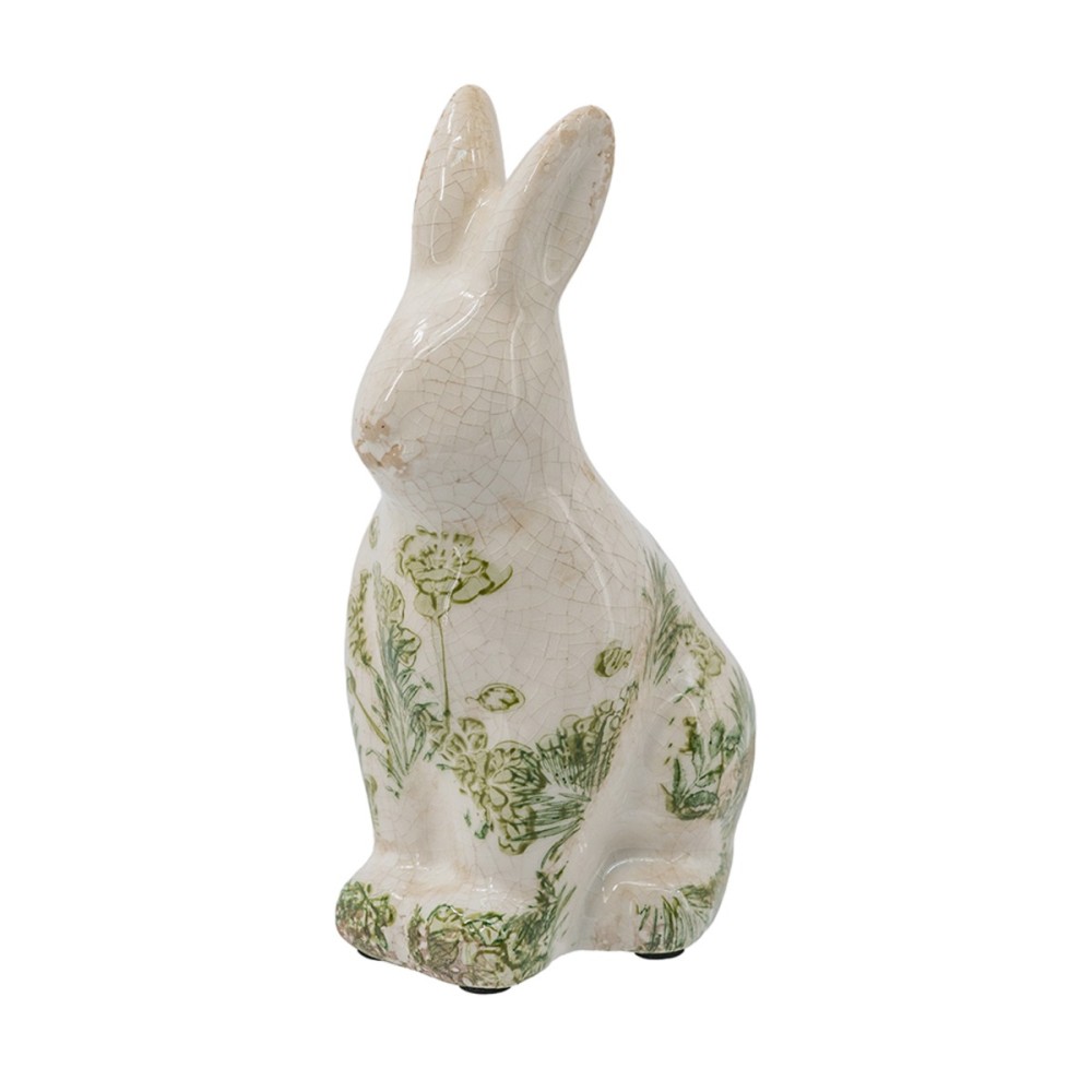 Artekko Aging Μπεζ Κεραμικός Διακοσμητικό Λαγός  με Πράσινες Λεπτομέρειες (13x10x20.5)cm