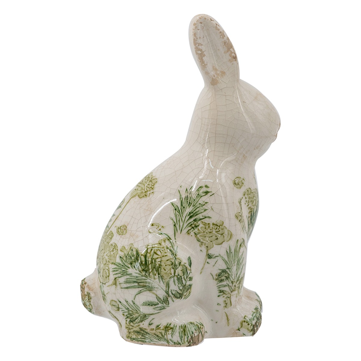 Artekko Aging Μπεζ Κεραμικός Διακοσμητικό Λαγός  με Πράσινες Λεπτομέρειες (13x10x20.5)cm