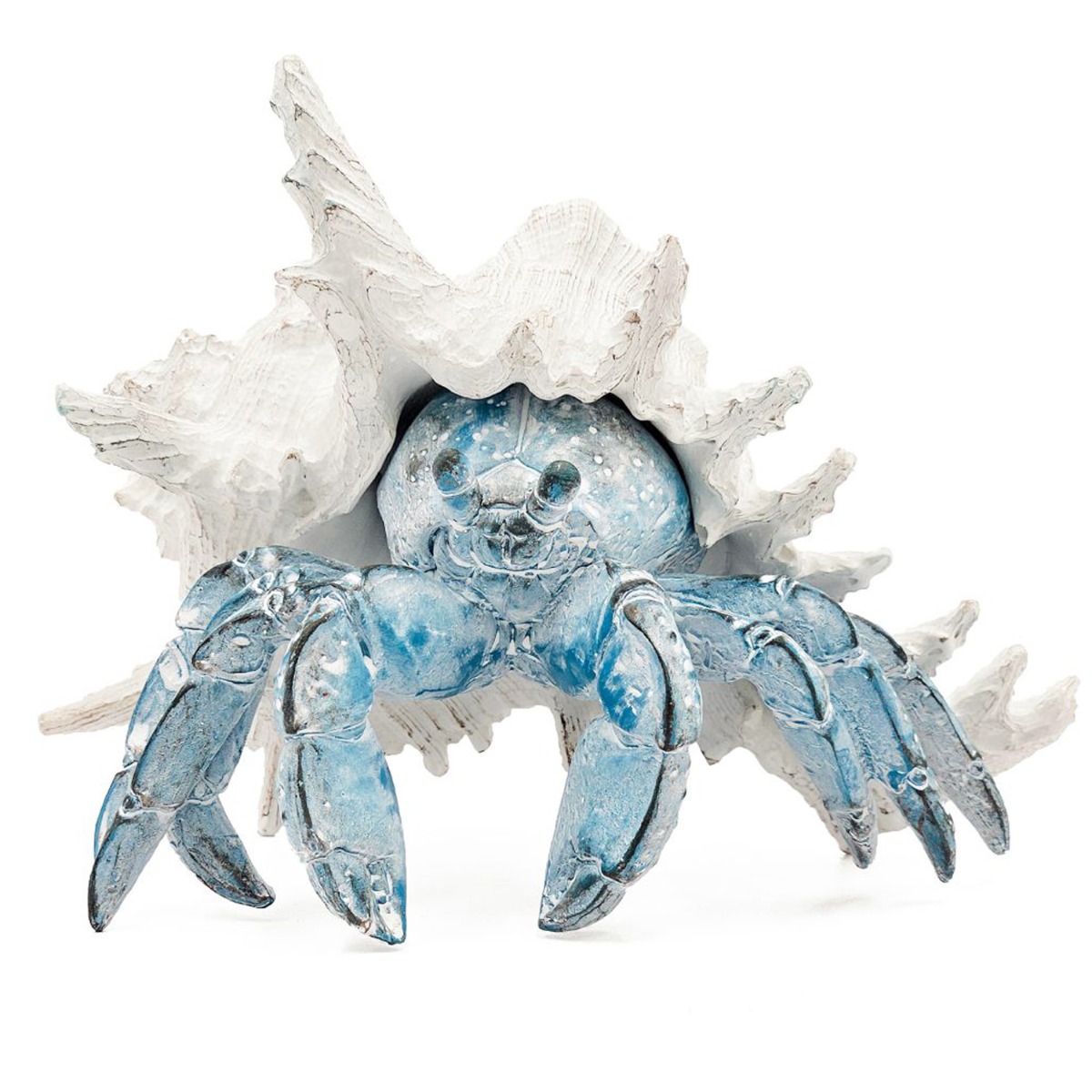 Artekko Animal Μπλε Επιτραπέζιο Διακοσμητικό Καβούρι σε Λευκό Κοχύλι από Ρητίνη (23.5x23.5x17.8)cm