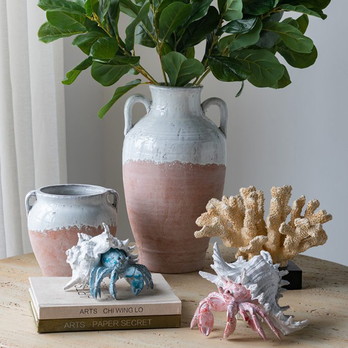 Artekko Animal Κόκκινο Επιτραπέζιο Διακοσμητικό Καβούρι σε Λευκό Κοχύλι από Ρητίνη (23.5x23.5x17.8)cm