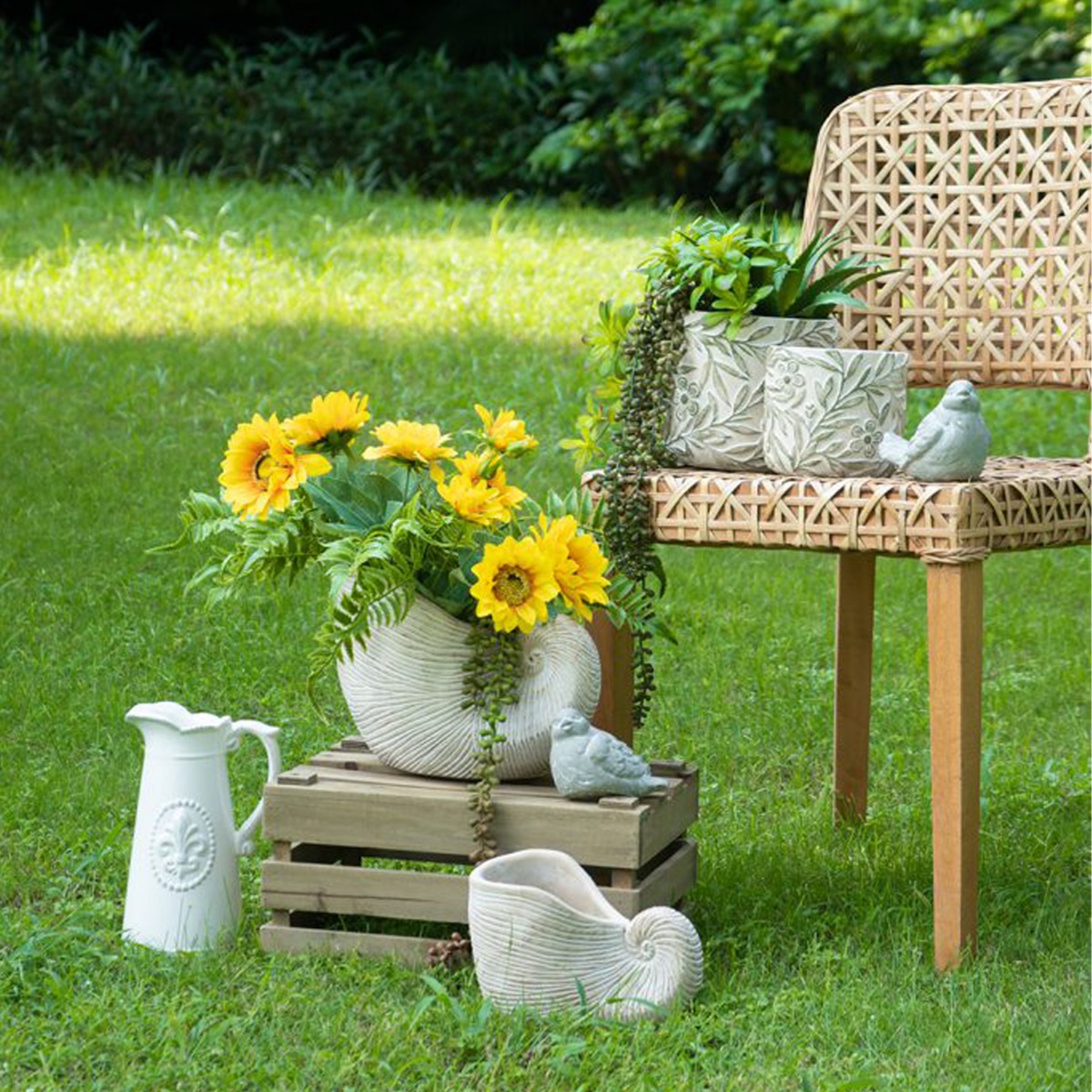 Artekko Cement Μπεζ Τσιμεντένιο Διακοσμητικό Δοχείο Κασπώ (29x17x19.5)cm