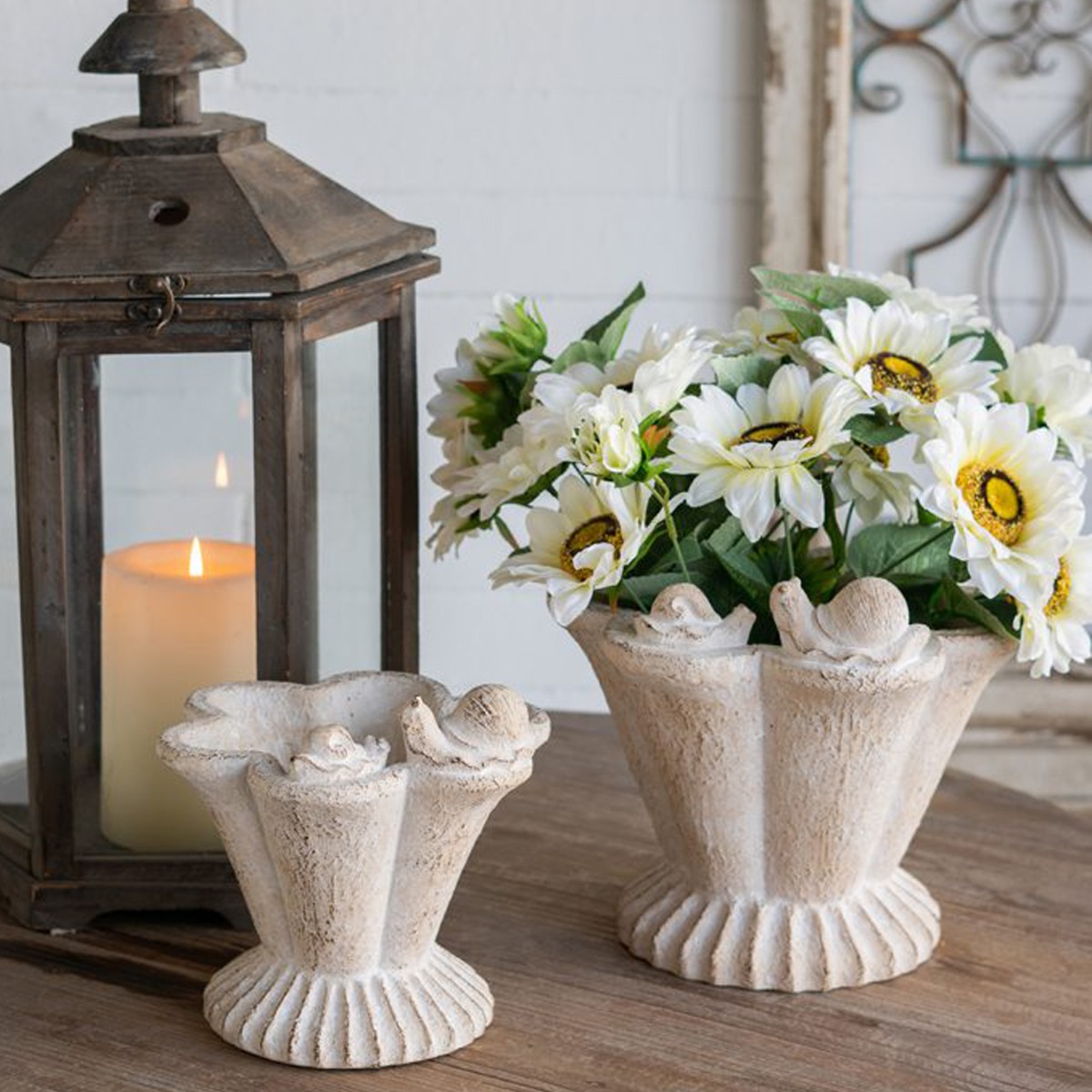 Artekko Cement Μπεζ Τσιμεντένιο Διακοσμητικό Δοχείο Κασπώ (20x18.5x19)cm