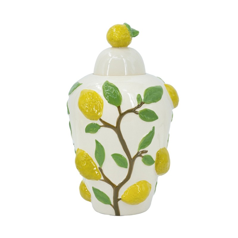 Artekko Lemon Εκρού Κεραμικό Βάζο Δοχείο με Καπάκι και Λεμόνια (22x22x37.5)cm