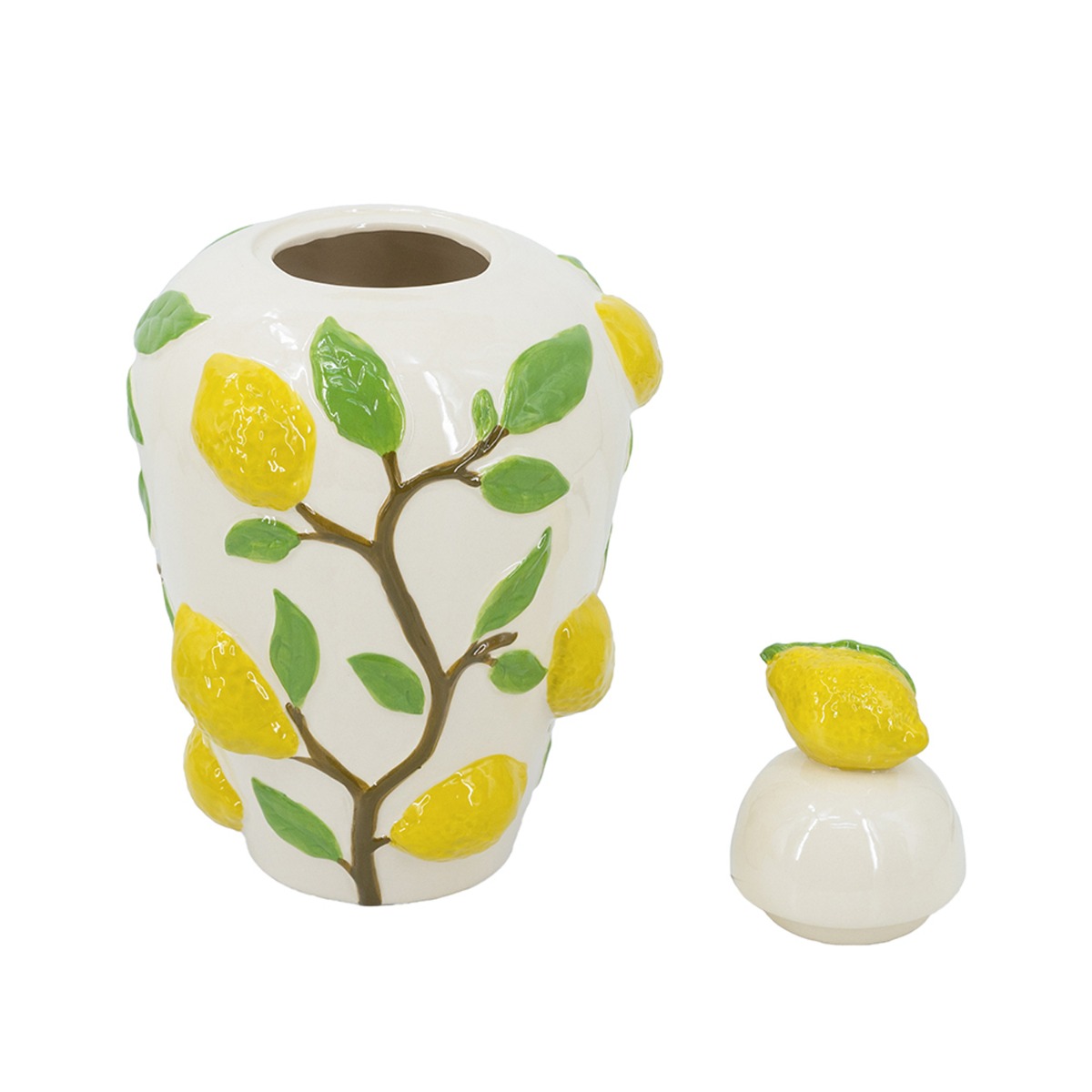 Artekko Lemon Εκρού Κεραμικό Βάζο Δοχείο με Καπάκι και Λεμόνια (22x22x37.5)cm