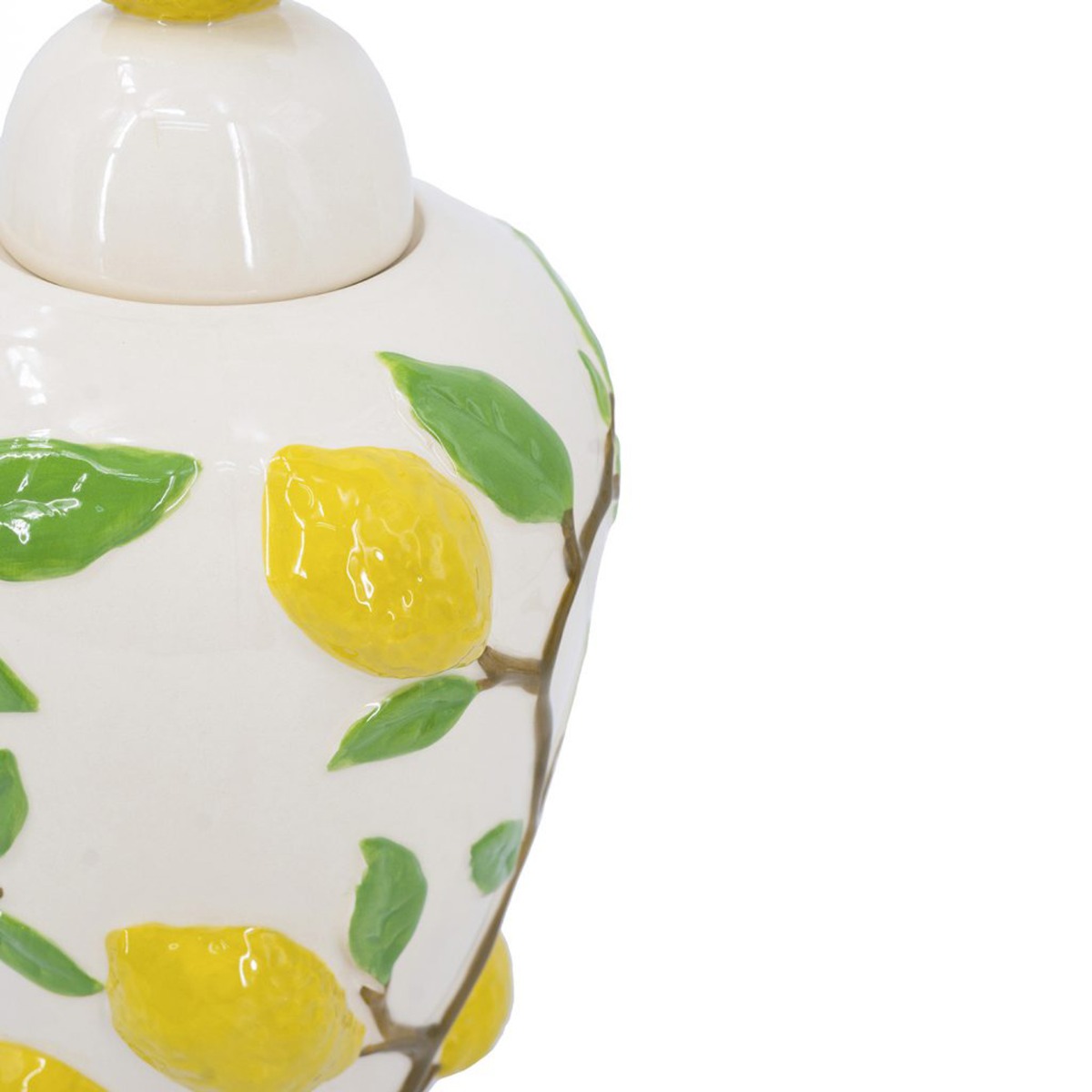 Artekko Lemon Εκρού Κεραμικό Βάζο Δοχείο με Καπάκι και Λεμόνια (22x22x37.5)cm