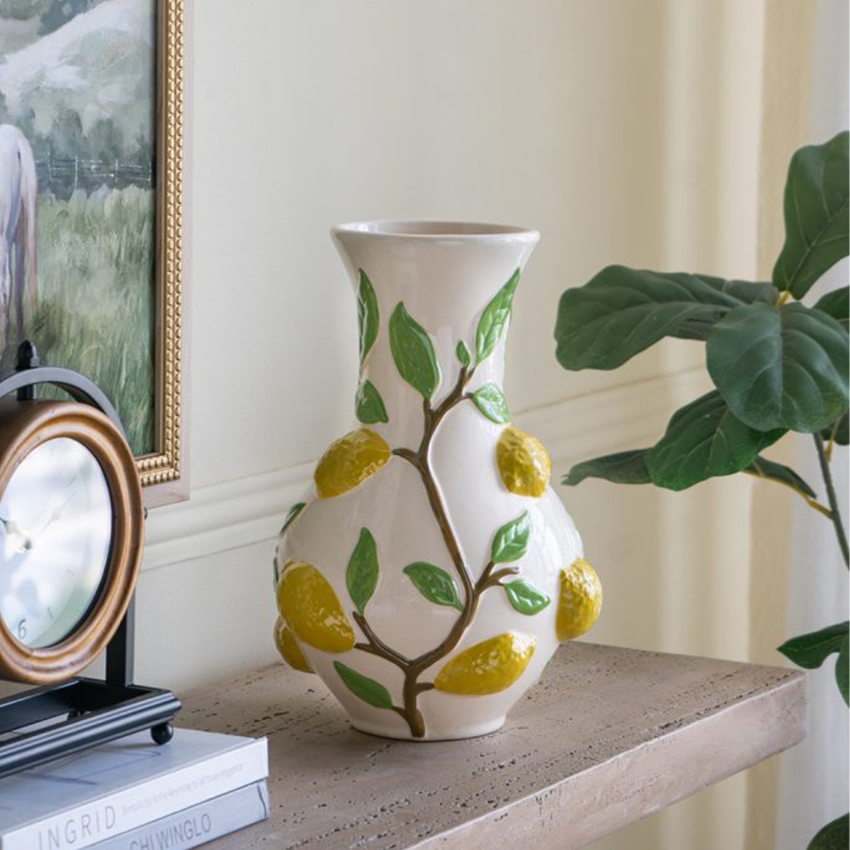 Artekko Lemon Εκρού Κεραμικό Βάζο με Λεμόνια (22.7x22.7x34.5)cm