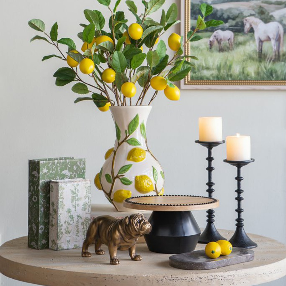 Artekko Lemon Εκρού Κεραμικό Βάζο με Λεμόνια (22.7x22.7x34.5)cm