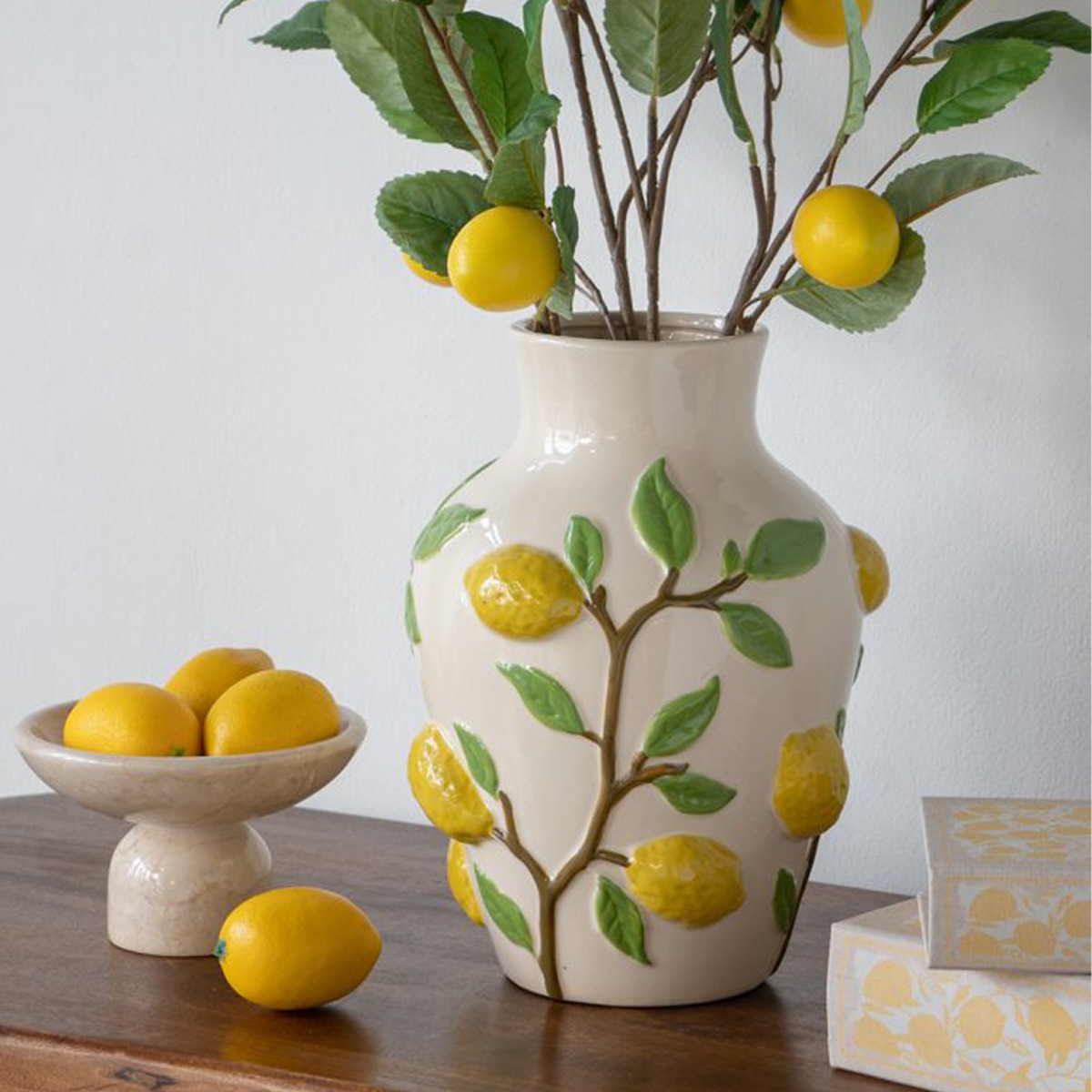 Artekko Lemon Εκρού Κεραμικό Βάζο με Λεμόνια (22.8x22.8x32)cm