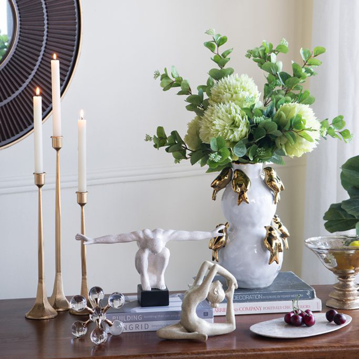 Artekko Bird Λευκό Κεραμικό Βάζο με Χρυσά Πουλιά (21.7x21.7x36)cm