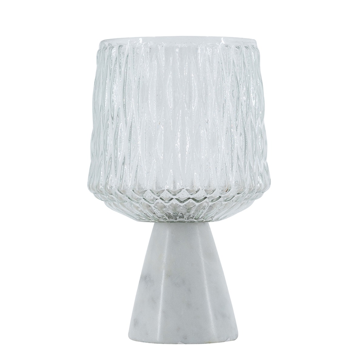 Artekko Marble Διάφανο Γυάλινο Κηροπήγιο σε Λευκή Μαρμάρινη Βάση (13x13x20)cm
