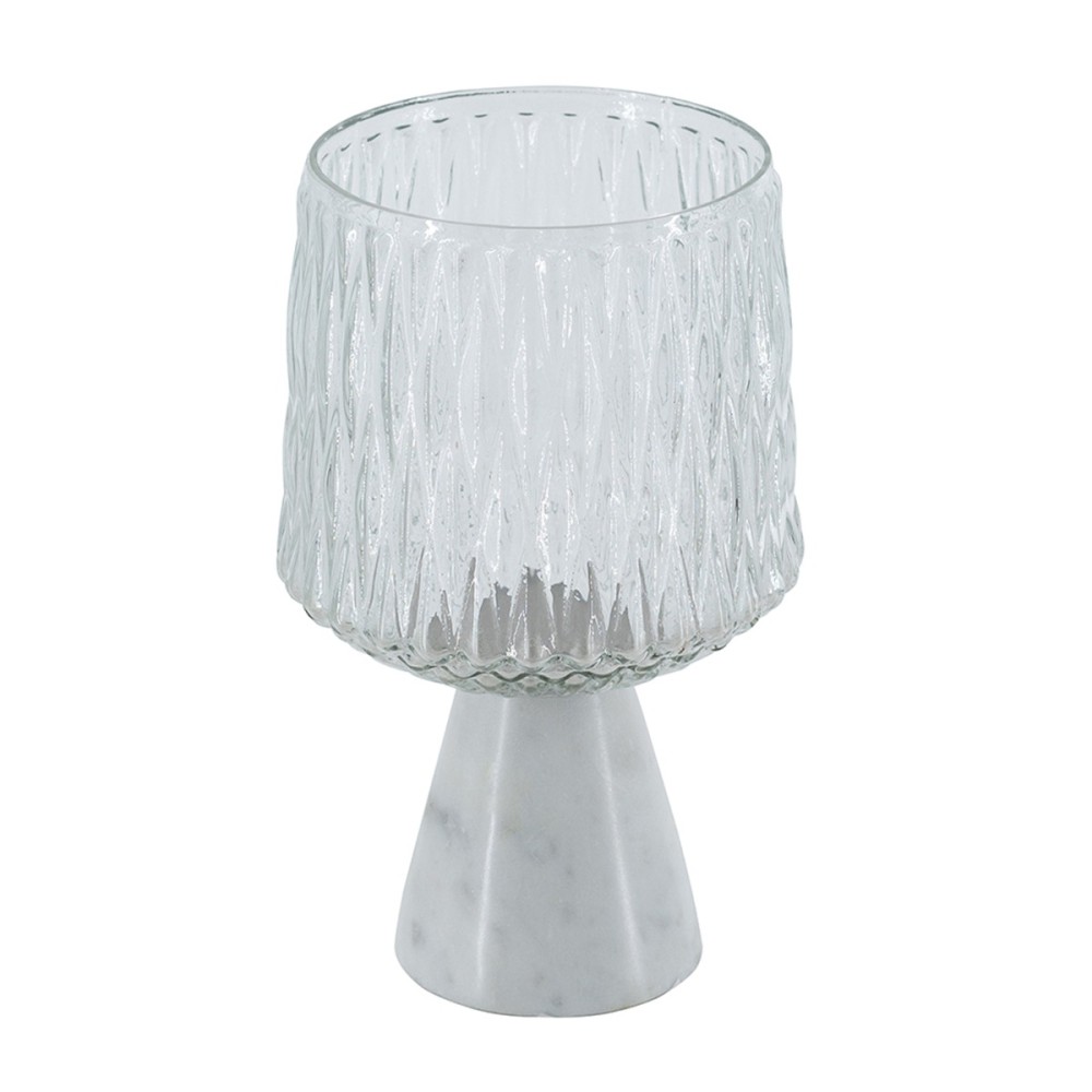Artekko Marble Διάφανο Γυάλινο Κηροπήγιο σε Λευκή Μαρμάρινη Βάση (13x13x20)cm