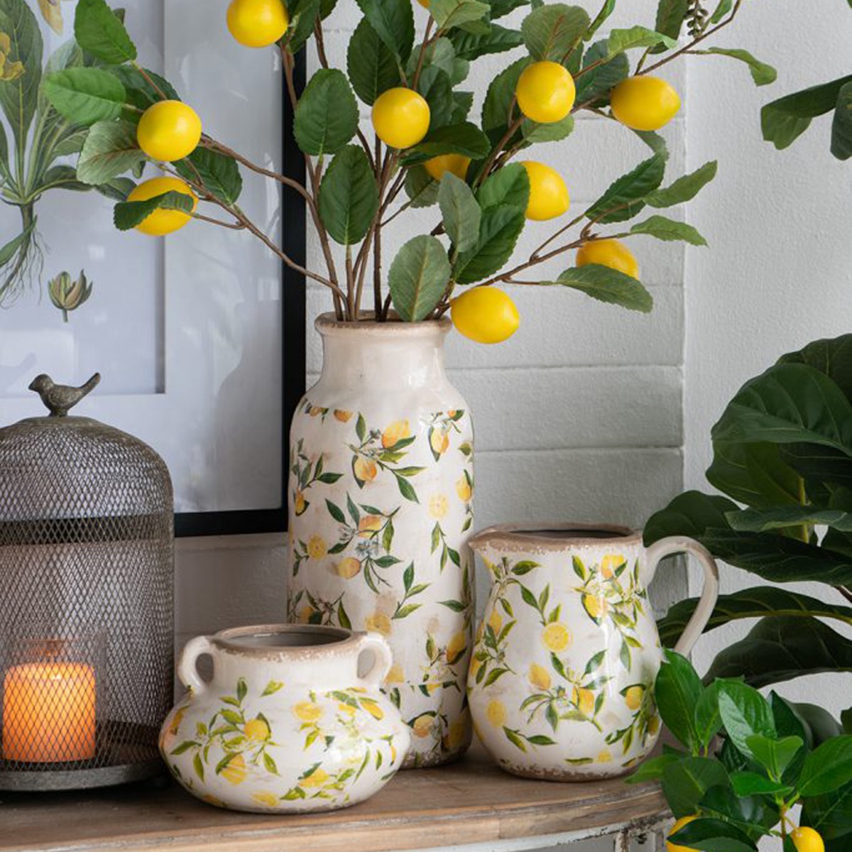 Artekko Lemon Λευκή Κεραμική Διακοσμητική Κανάτα με Λεμόνια (20x16.5x20)cm