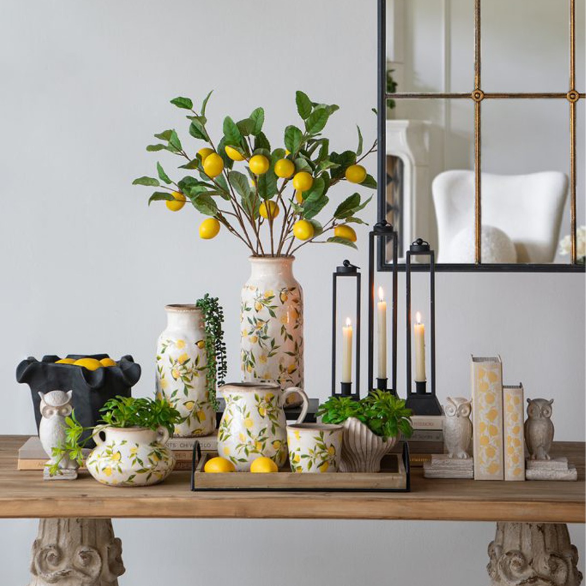 Artekko Lemon Λευκή Κεραμική Διακοσμητική Κανάτα με Λεμόνια (20x16.5x20)cm