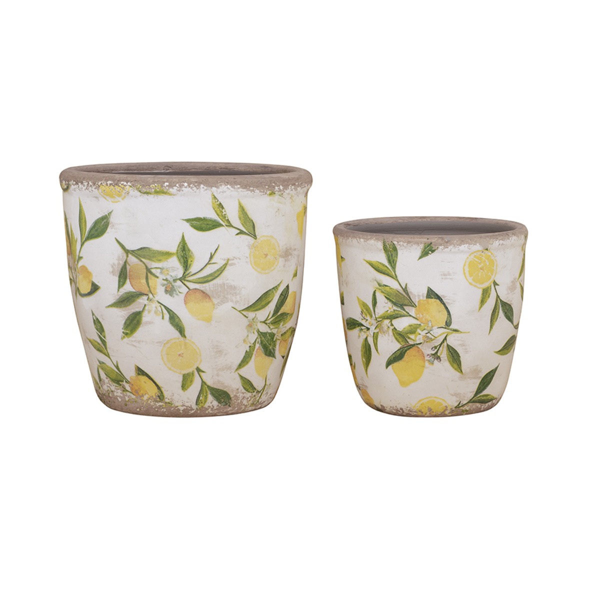 Artekko Lemon Λευκά Κεραμικά Κασπώ με Λεμόνια (16x16x15.5)cm 2pcs