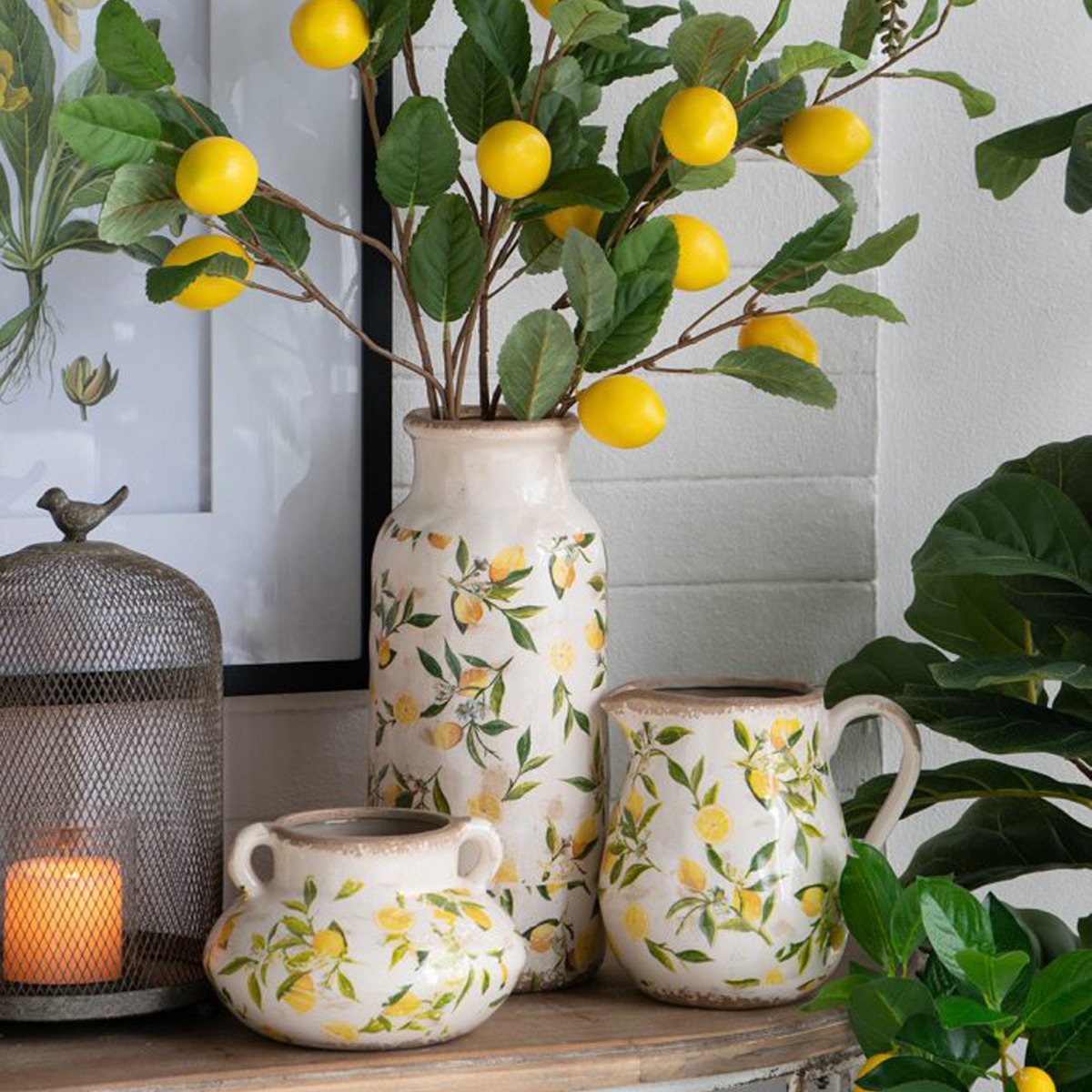 Artekko Lemon Λευκό Κεραμικό Βάζο με Λεμόνια (13.2x20.5x20.5)cm