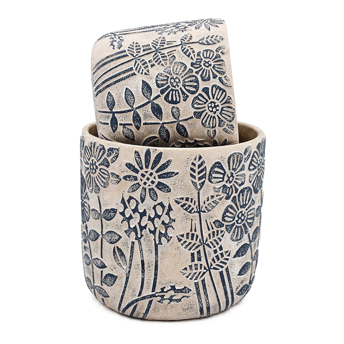 Artekko Cement Μπεζ Τσιμεντένια Διακοσμητικά Κασπώ με Σχέδια (18x18x17)cm 2pcs