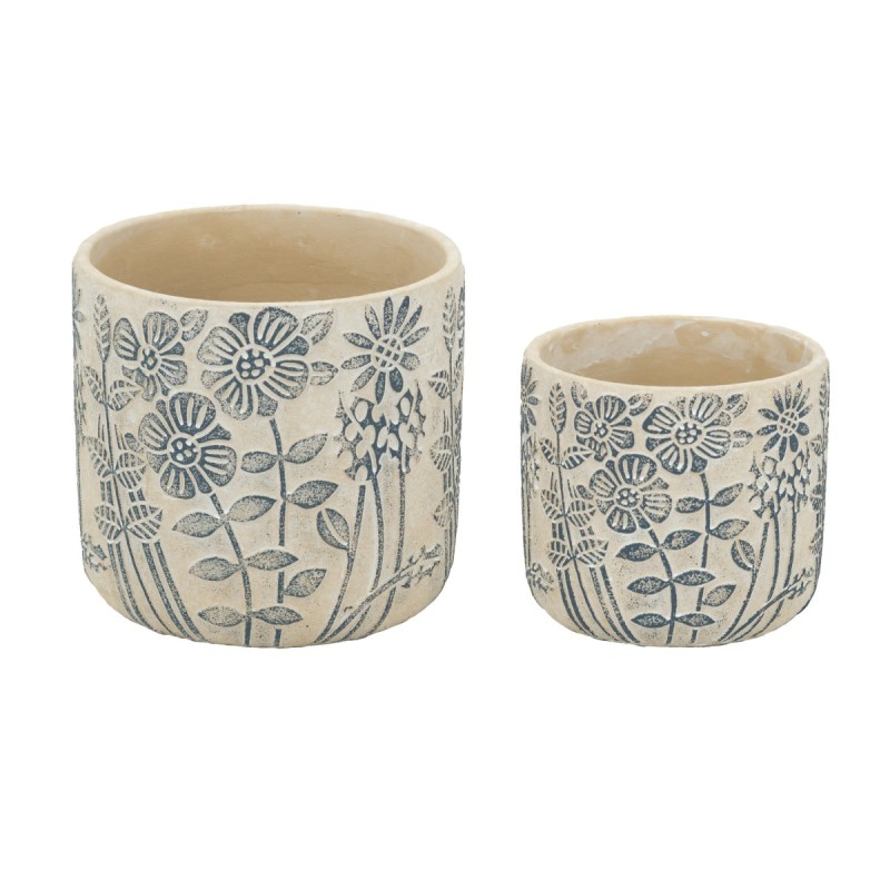 Artekko Cement Μπεζ Τσιμεντένια Διακοσμητικά Κασπώ με Σχέδια (18x18x17)cm 2pcs