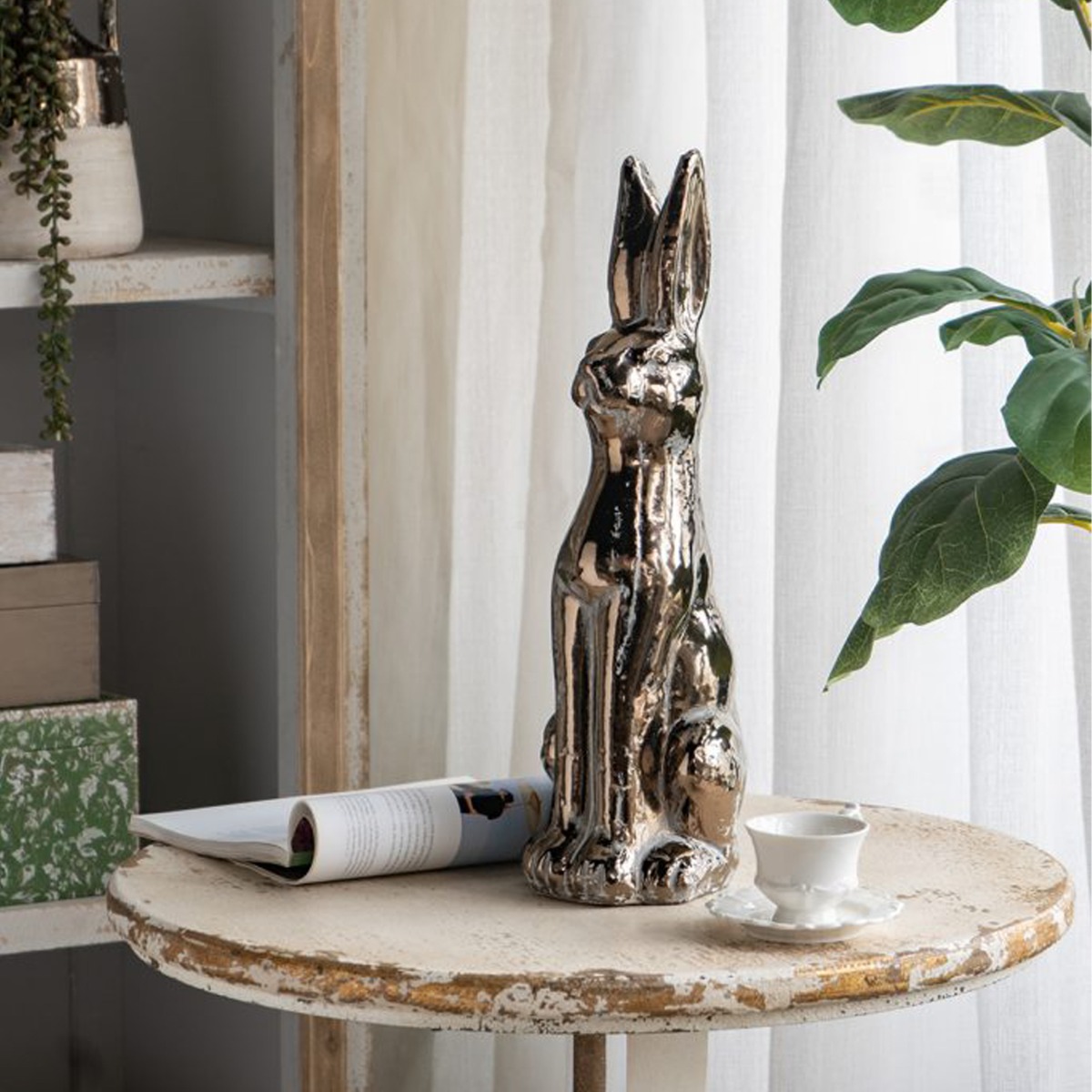 Artekko Candia Animal Μπρονζέ Διακοσμητικός Λαγός από Τερακότα (16x13.5x45)cm