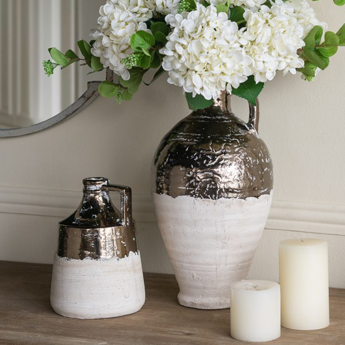 Artekko Candia Βάζο από Τερακότα σε Μπρονζέ με Μπεζ (20x20x38)cm