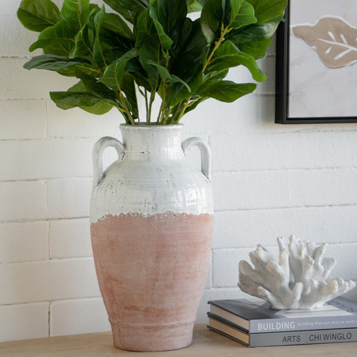 Artekko Candia Βάζο από Τερακότα σε Λευκό με Μπεζ (22x22x40)cm Artekko Candia Βάζο από Τερακότα σε Λευκό με Μπεζ (22x22x40)cm