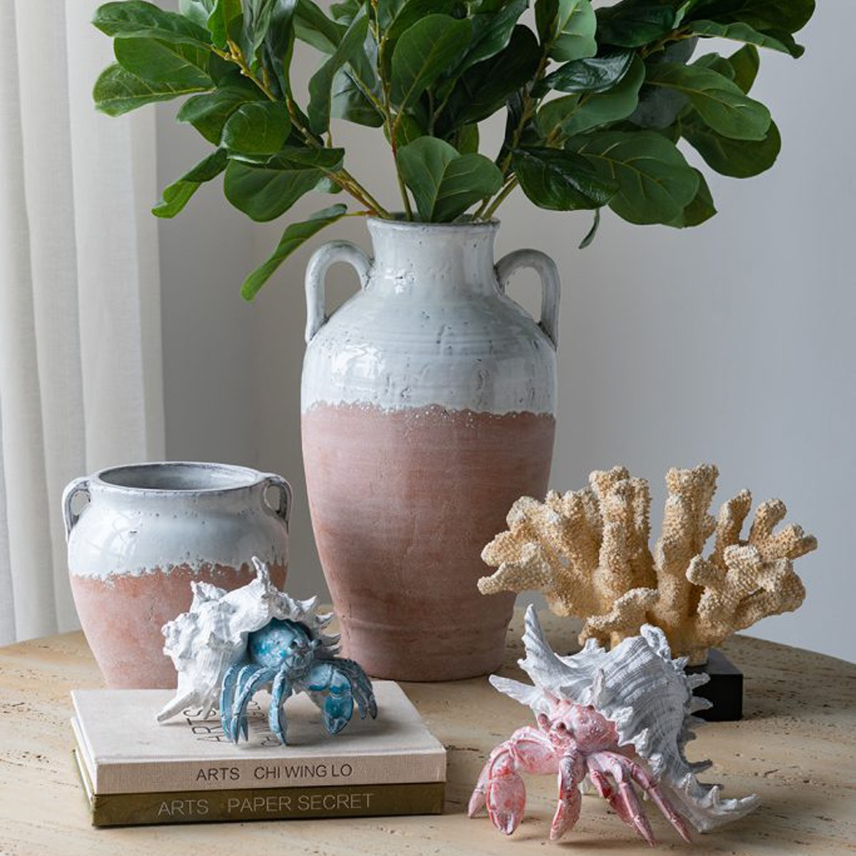 Artekko Candia Βάζο από Τερακότα σε Λευκό με Μπεζ (22x22x40)cm Artekko Candia Βάζο από Τερακότα σε Λευκό με Μπεζ (22x22x40)cm