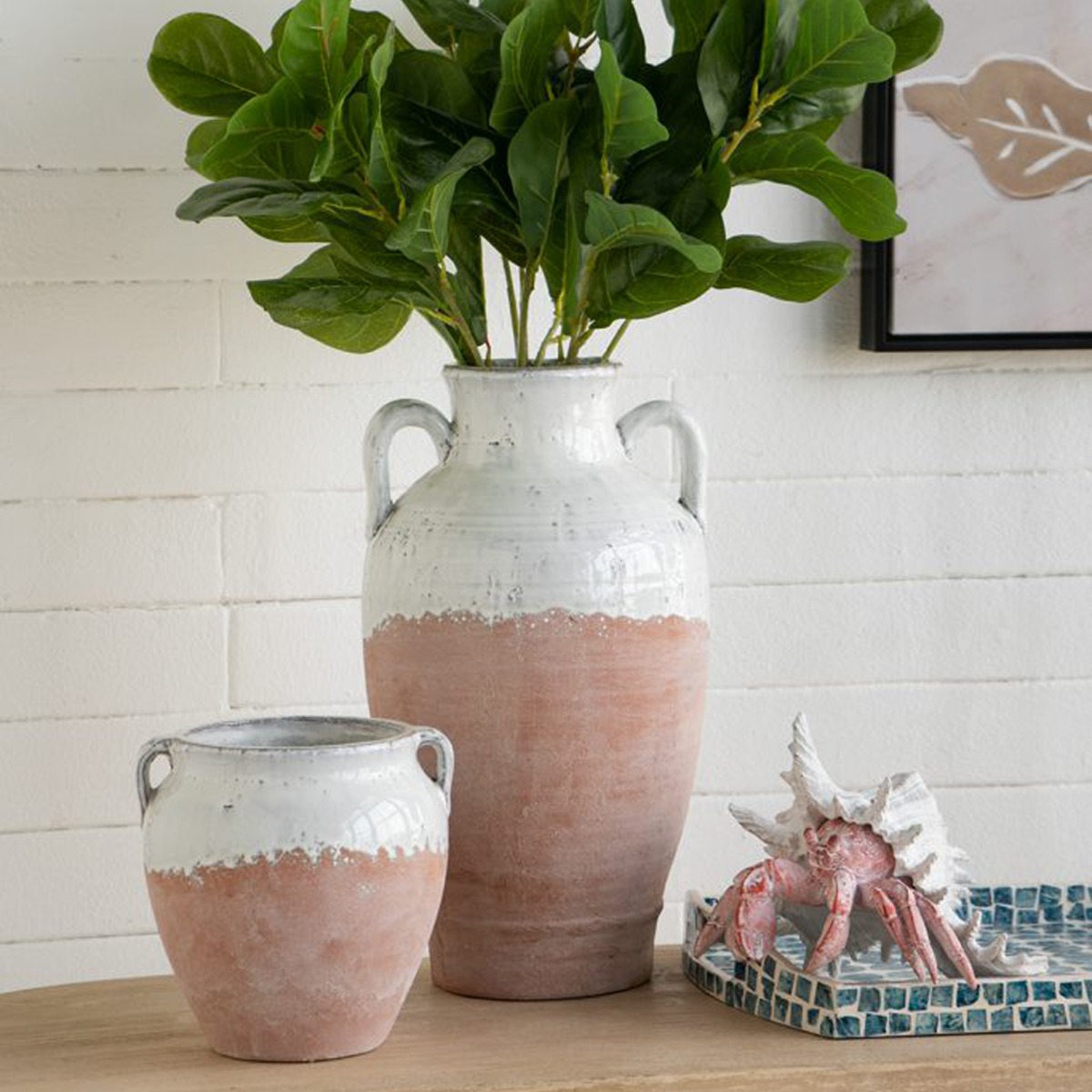 Artekko Candia Βάζο από Τερακότα σε Λευκό με Μπεζ (22x22x40)cm Artekko Candia Βάζο από Τερακότα σε Λευκό με Μπεζ (22x22x40)cm