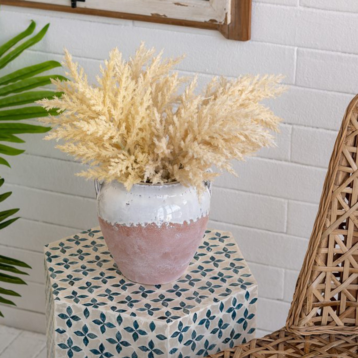 Artekko Candia Βάζο από Τερακότα σε Λευκό με Μπεζ (20x19x19)cm