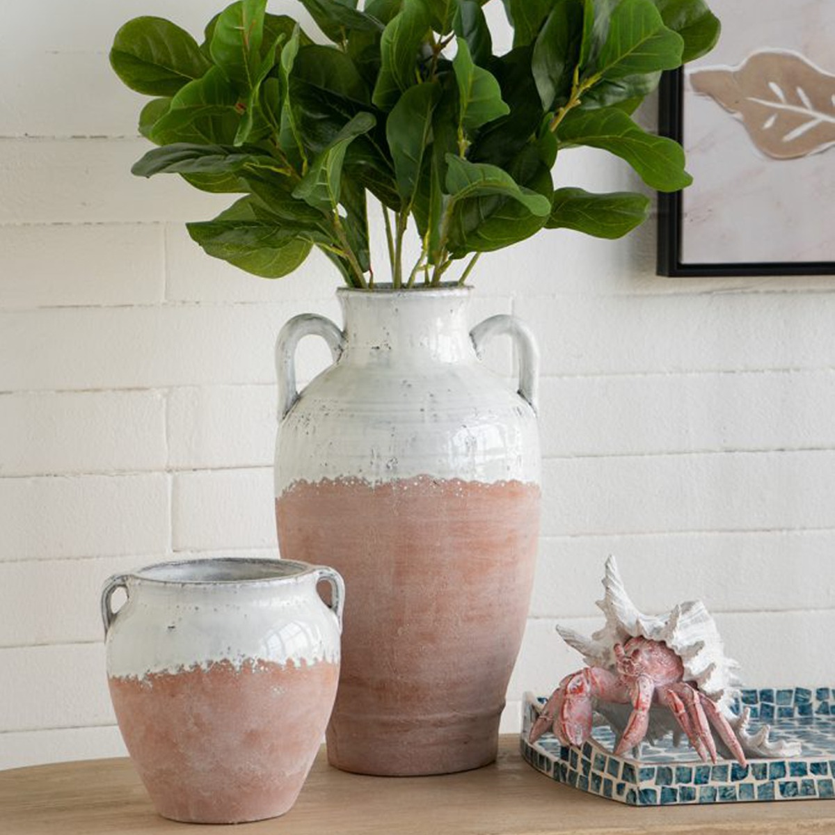 Artekko Candia Βάζο από Τερακότα σε Λευκό με Μπεζ (20x19x19)cm