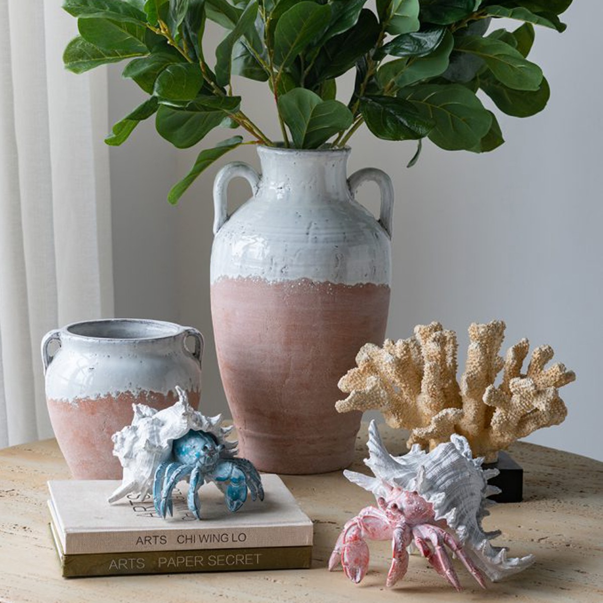 Artekko Candia Βάζο από Τερακότα σε Λευκό με Μπεζ (20x19x19)cm