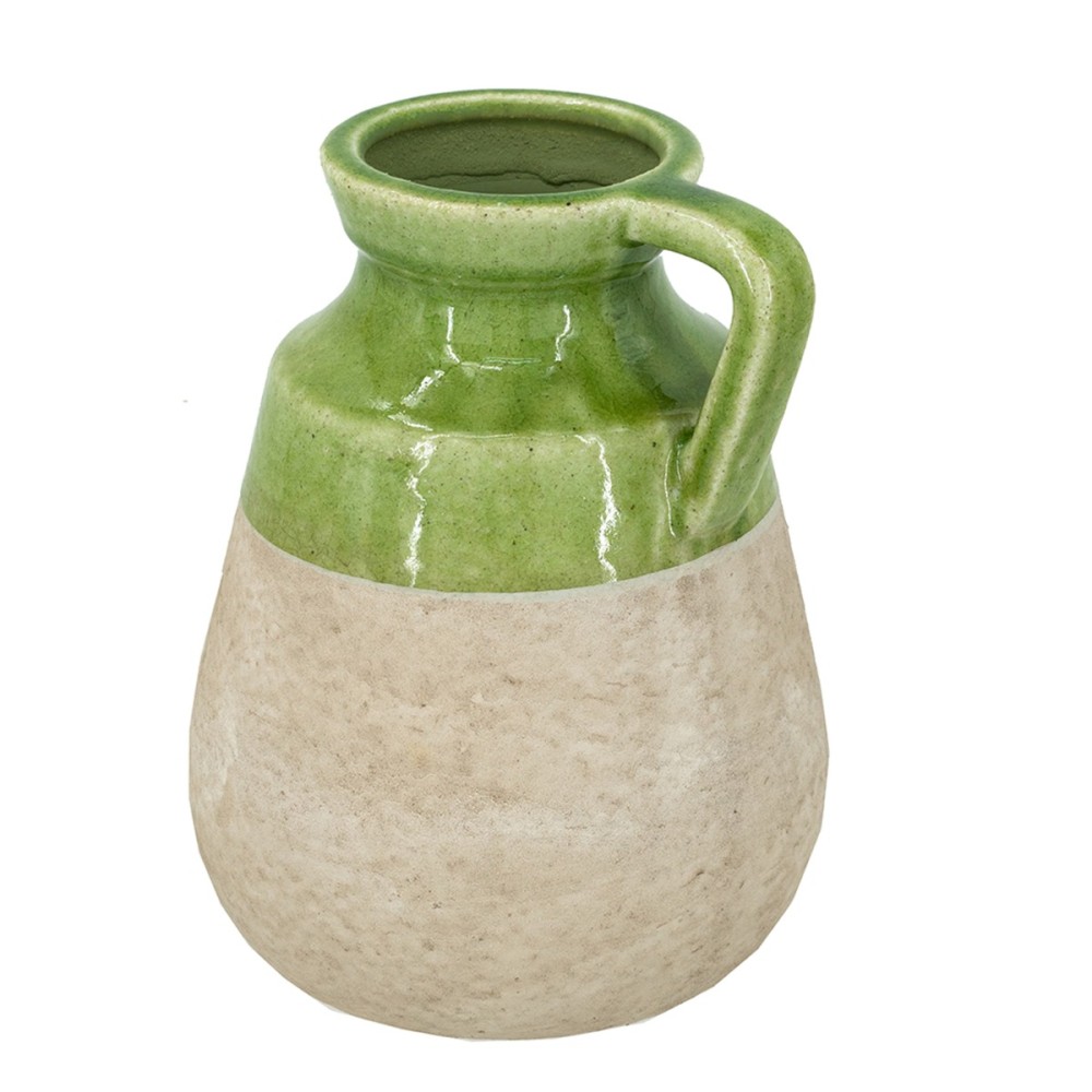 Artekko Candia Πράσινο Κεραμικό Βάζο με Μπεζ (15.5x14.5x20)cm