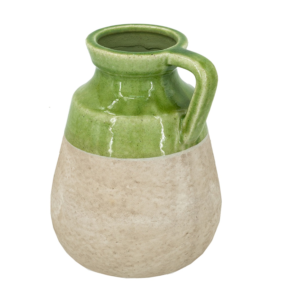 Artekko Candia Πράσινο Κεραμικό Βάζο με Μπεζ (15.5x14.5x20)cm