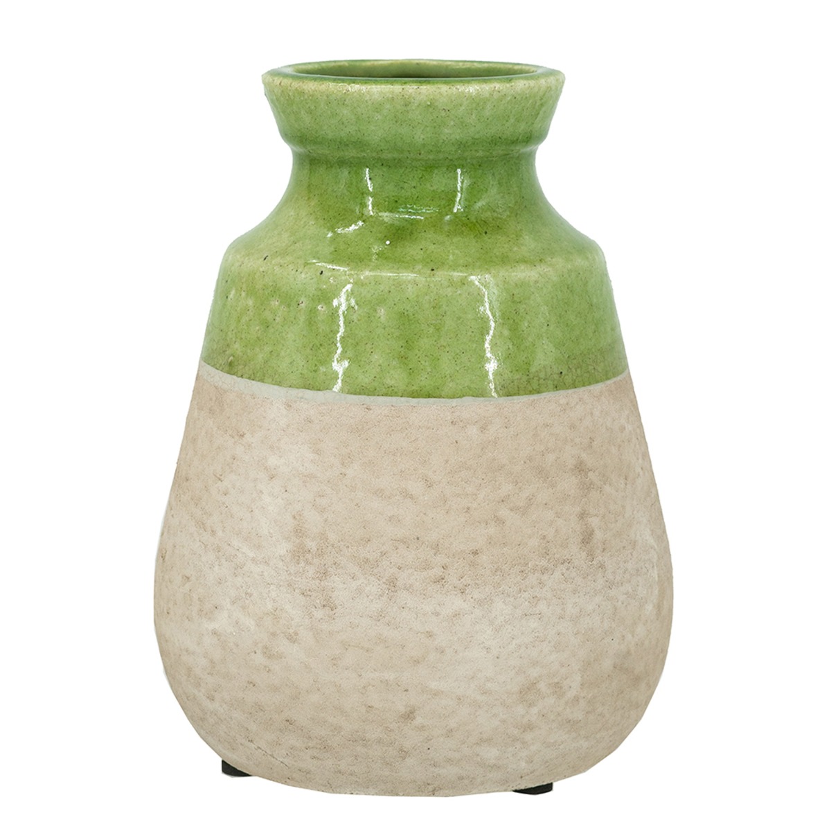 Artekko Candia Πράσινο Κεραμικό Βάζο με Μπεζ (15.5x14.5x20)cm