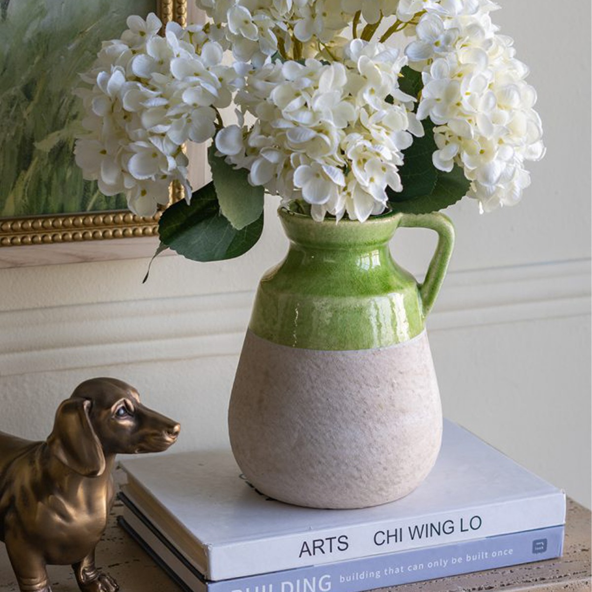 Artekko Candia Πράσινο Κεραμικό Βάζο με Μπεζ (15.5x14.5x20)cm