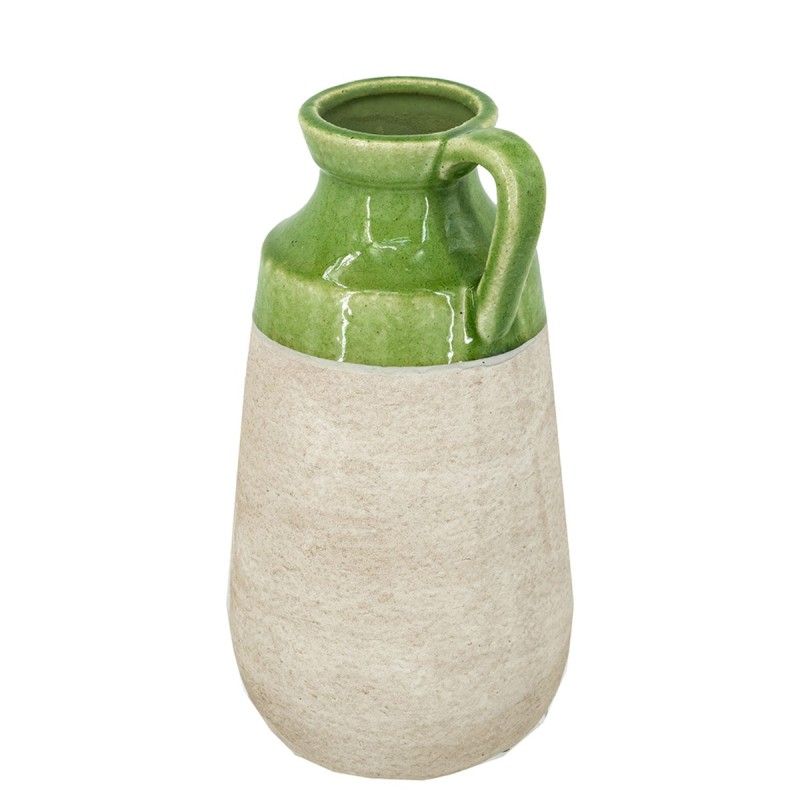 Artekko Candia Πράσινο Κεραμικό Βάζο με Μπεζ (15.5x14.5x30)cm